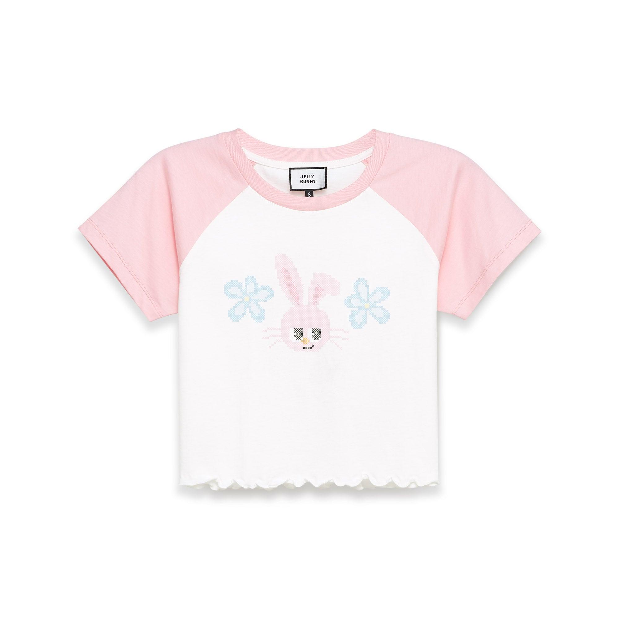 Jb Cross Stitch Cropped Wavy Hemline T-Shirt Multi Color - Jelly Bunny Thailand Official Online Store