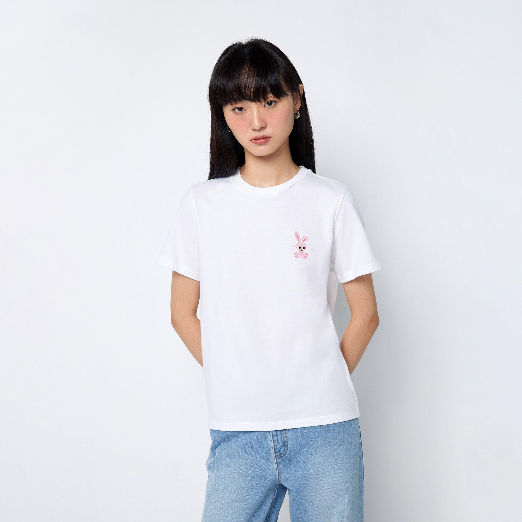 Embroidered Classic T-Shirt White - Jelly Bunny Thailand Official Online Store