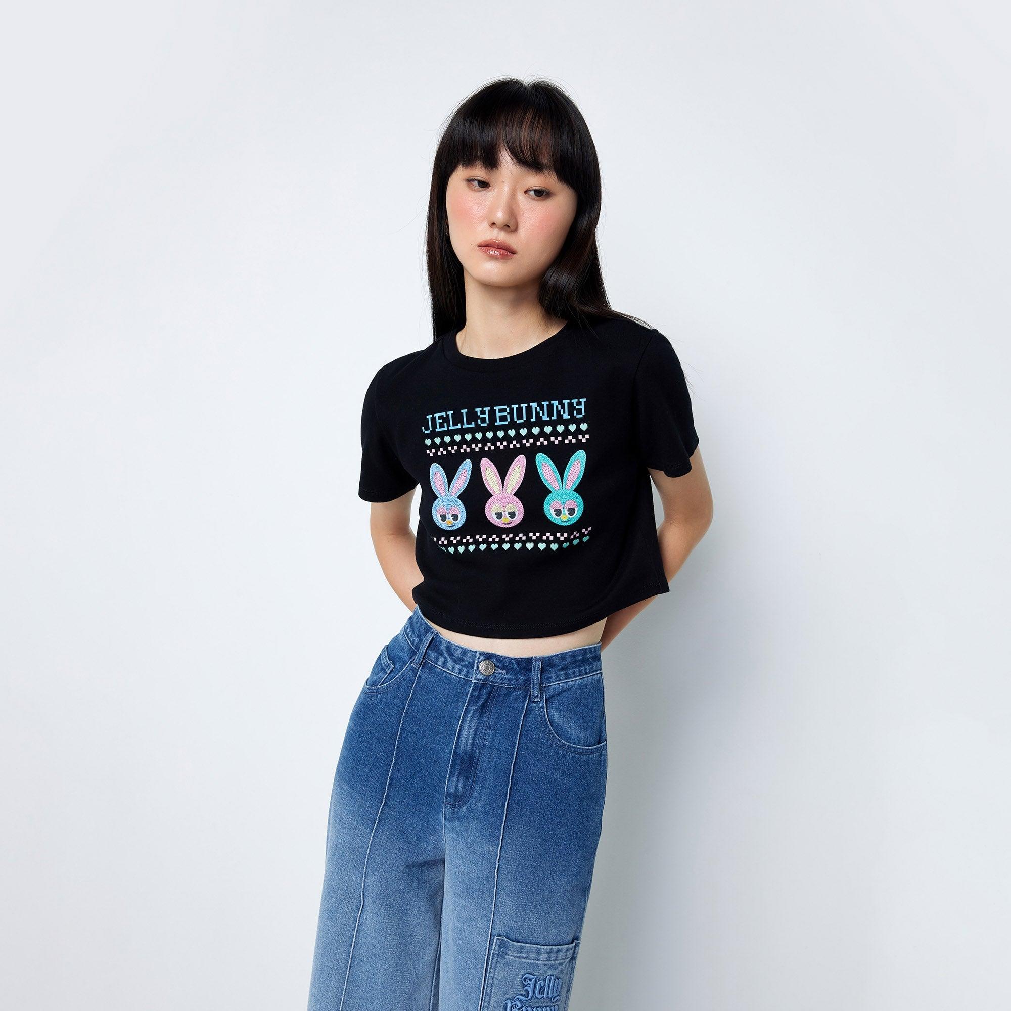 Printed Cropped T-Shirt Craftman Studio Black - Jelly Bunny Thailand Official Online Store