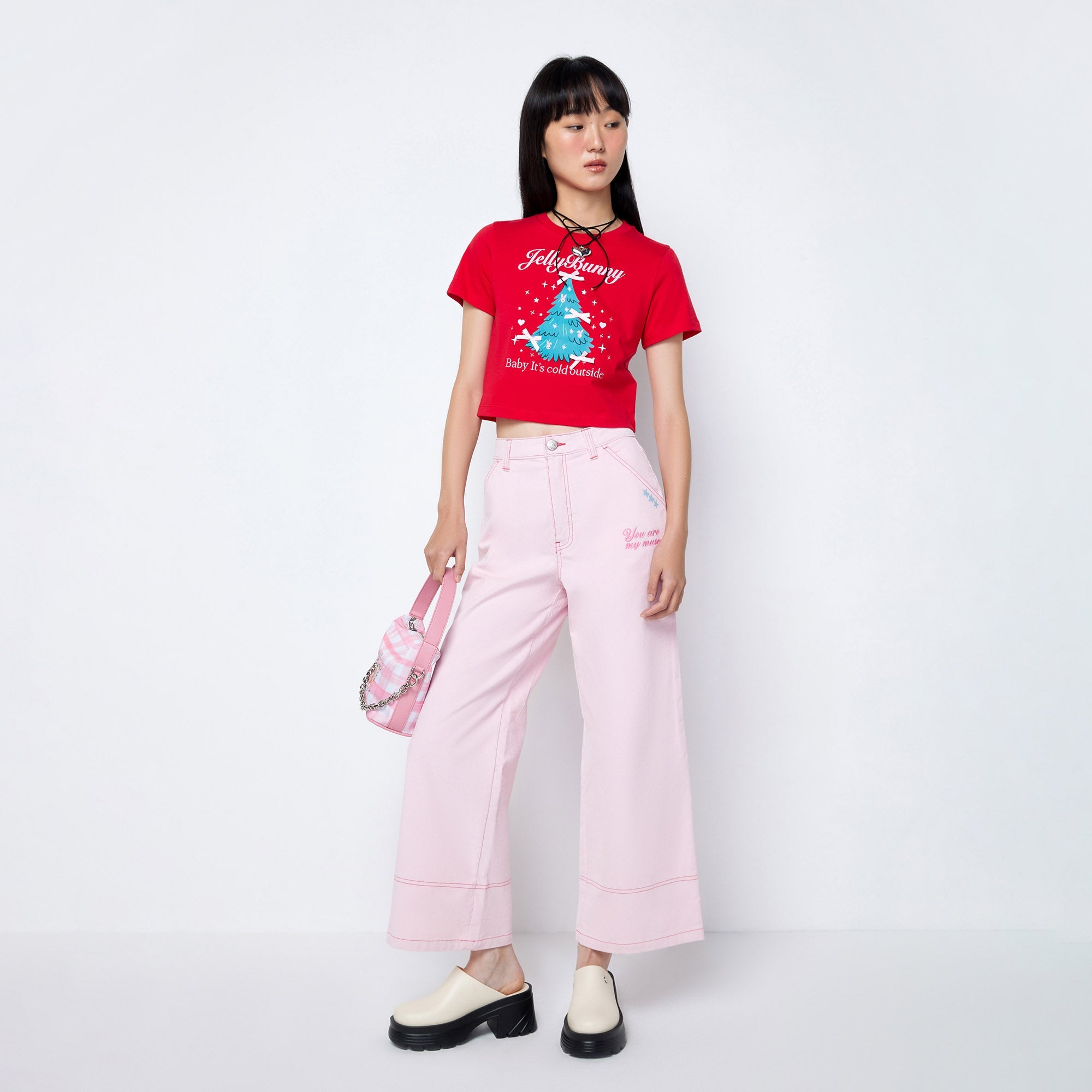 Merry Bunny Christmas Cropped Top Red