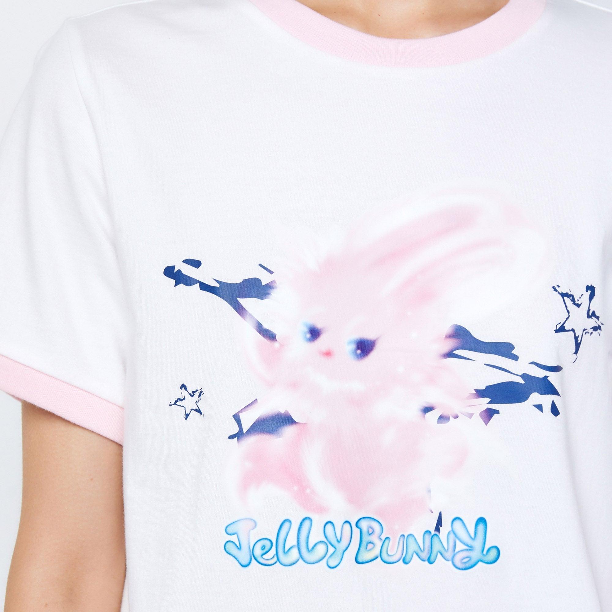 Jb Misty Bunny Printed Ringer T-Shirt White - Jelly Bunny Thailand Official Online Store