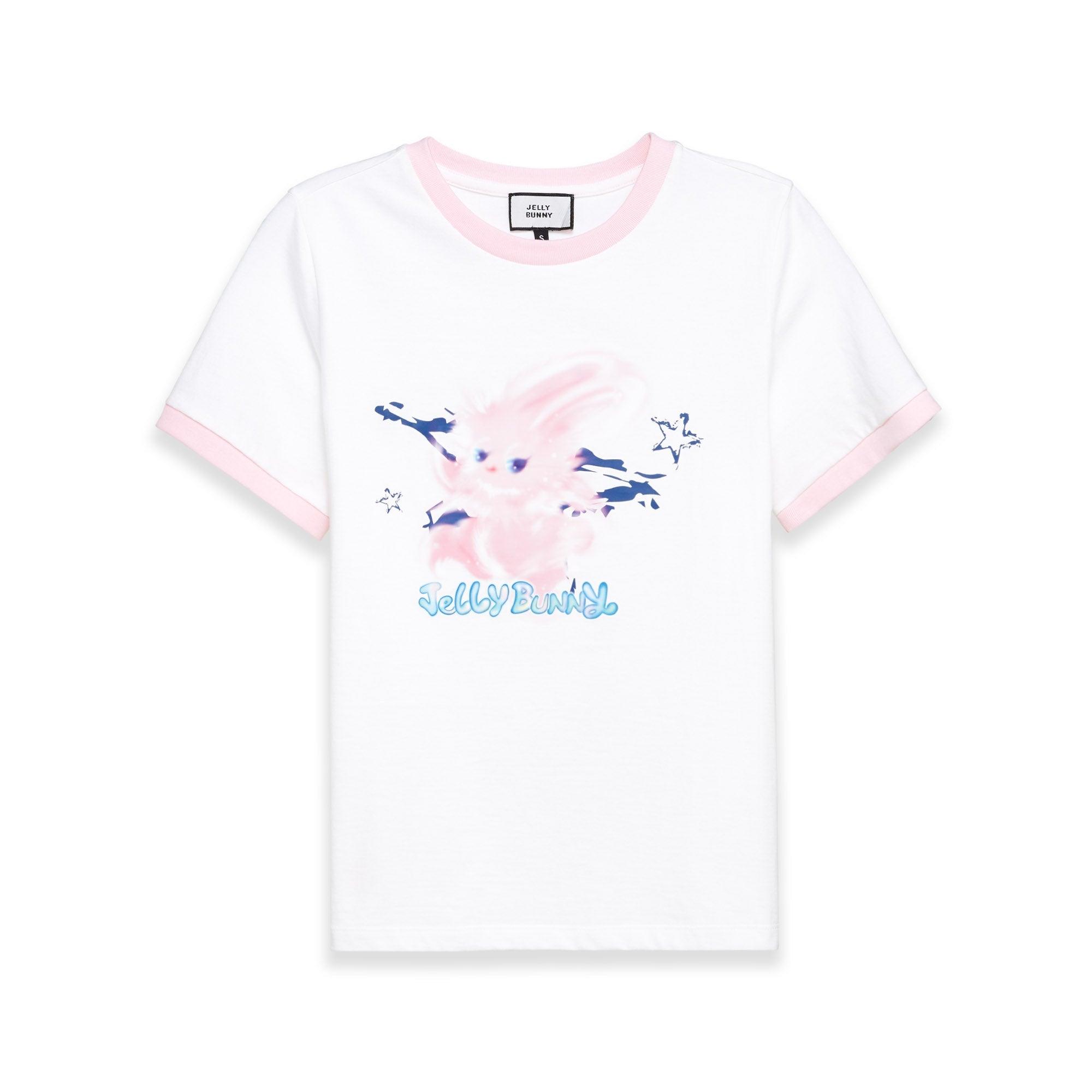 Jb Misty Bunny Printed Ringer T-Shirt White - Jelly Bunny Thailand Official Online Store