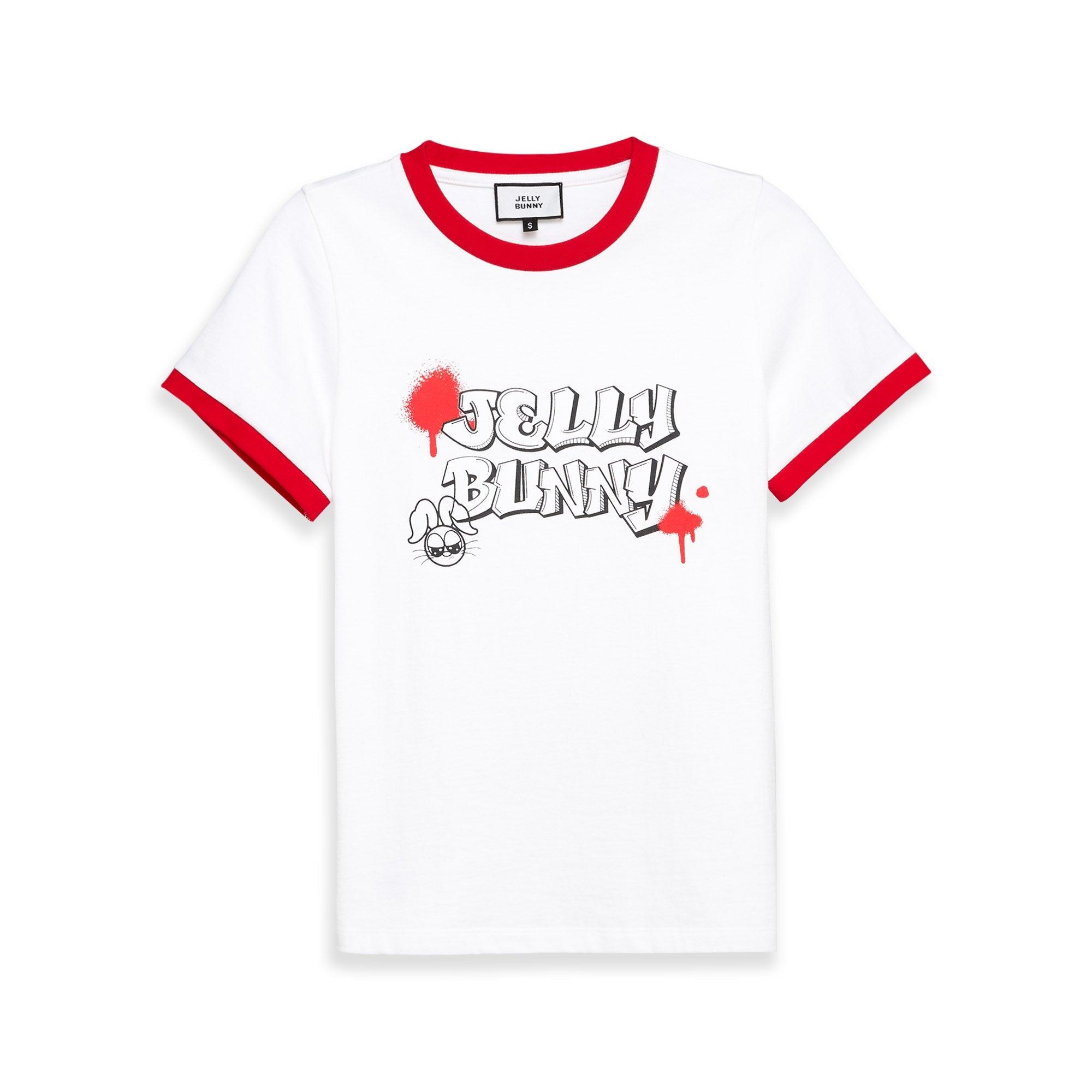 Graffiti Bunny Printed Ringer T-Shirt White - Jelly Bunny Thailand Official Online Store