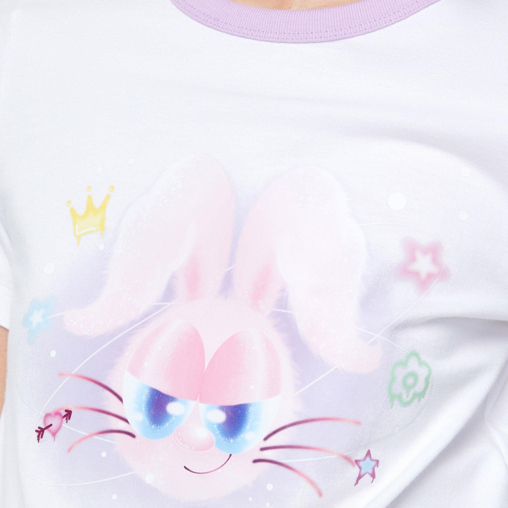 Misty Bunny Face Printed Ringer T-Shirt White - Jelly Bunny Thailand Official Online Store