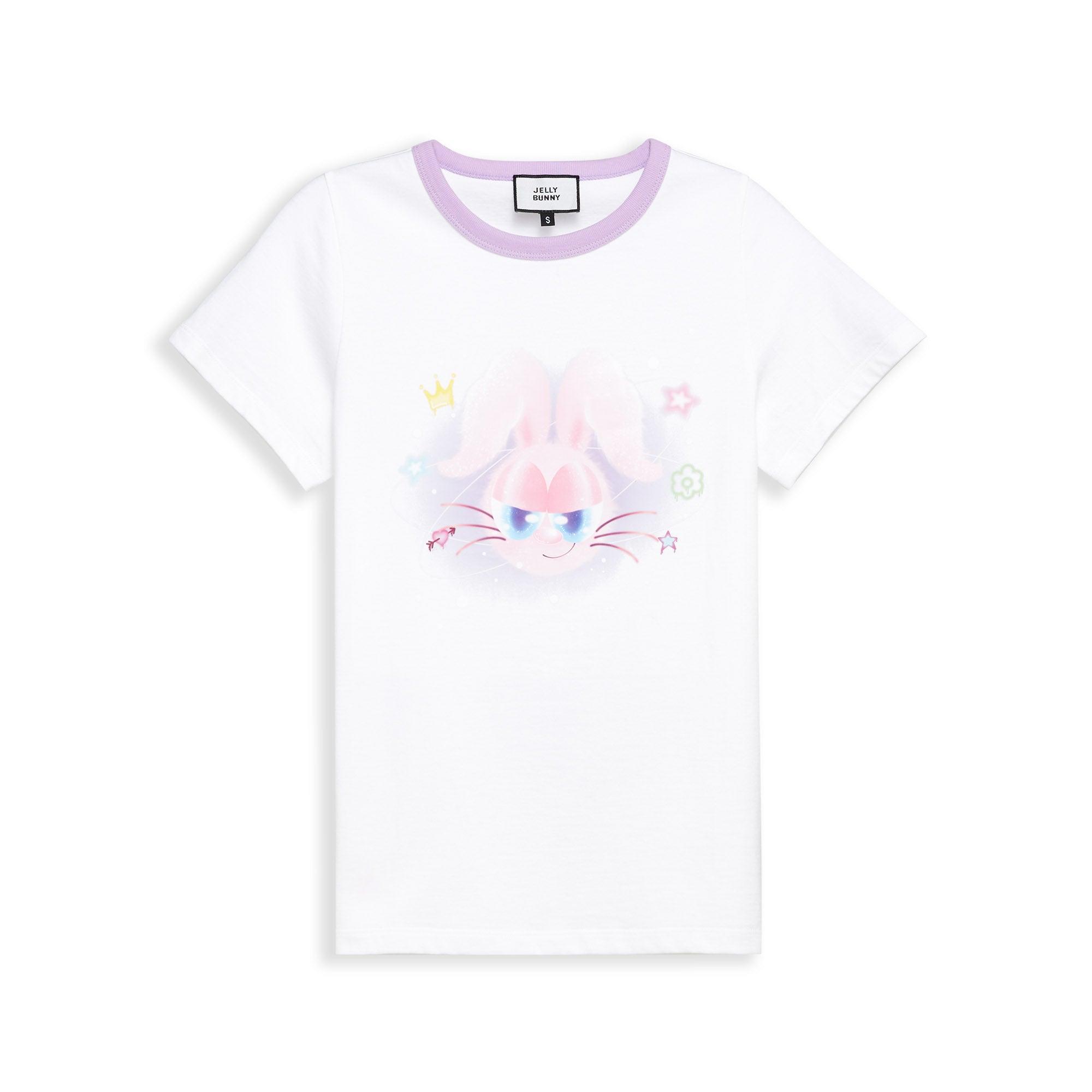 Misty Bunny Face Printed Ringer T-Shirt White - Jelly Bunny Thailand Official Online Store