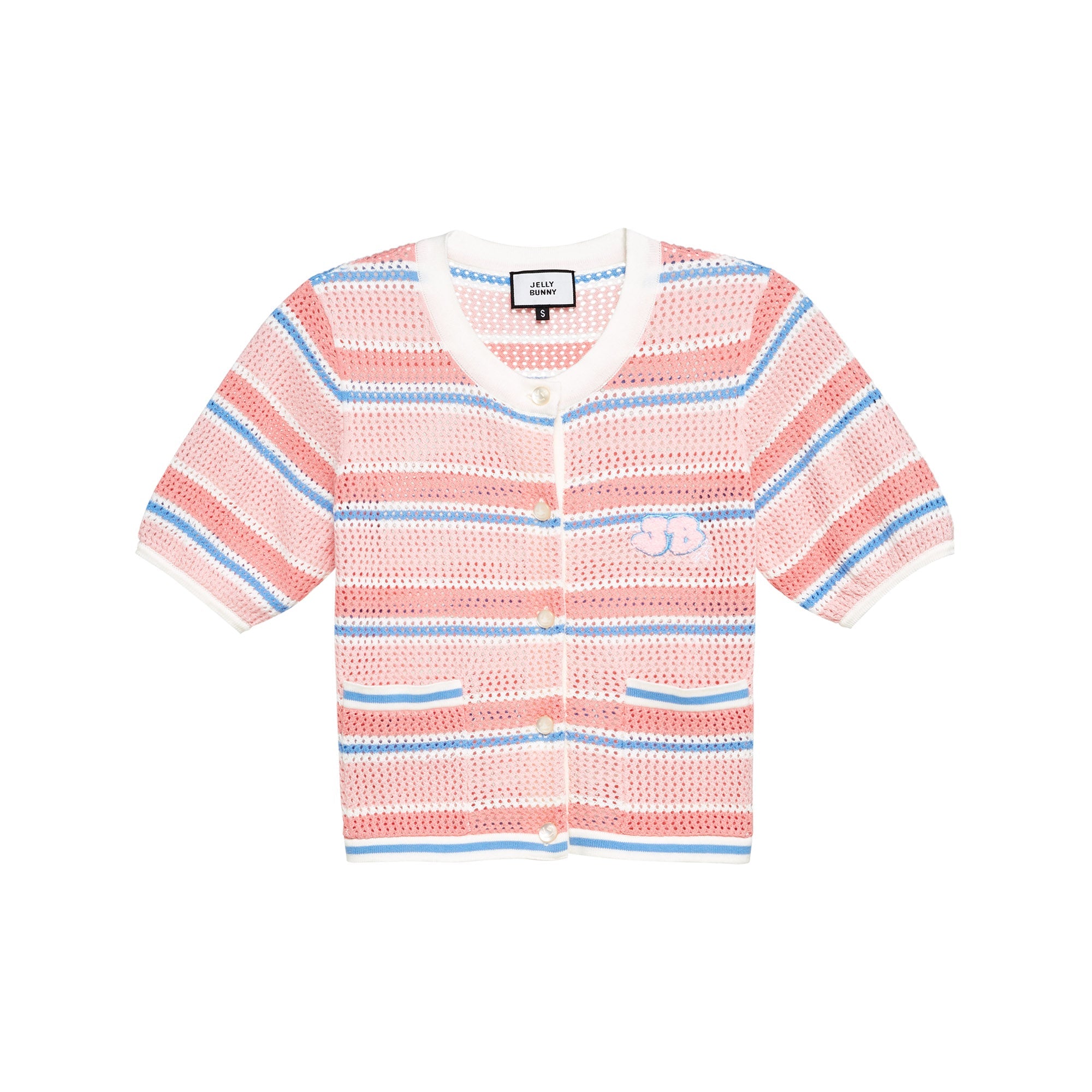 เสื้อไหมพรมครอปแขนสั้นลายทาง JB Vibrant Striped