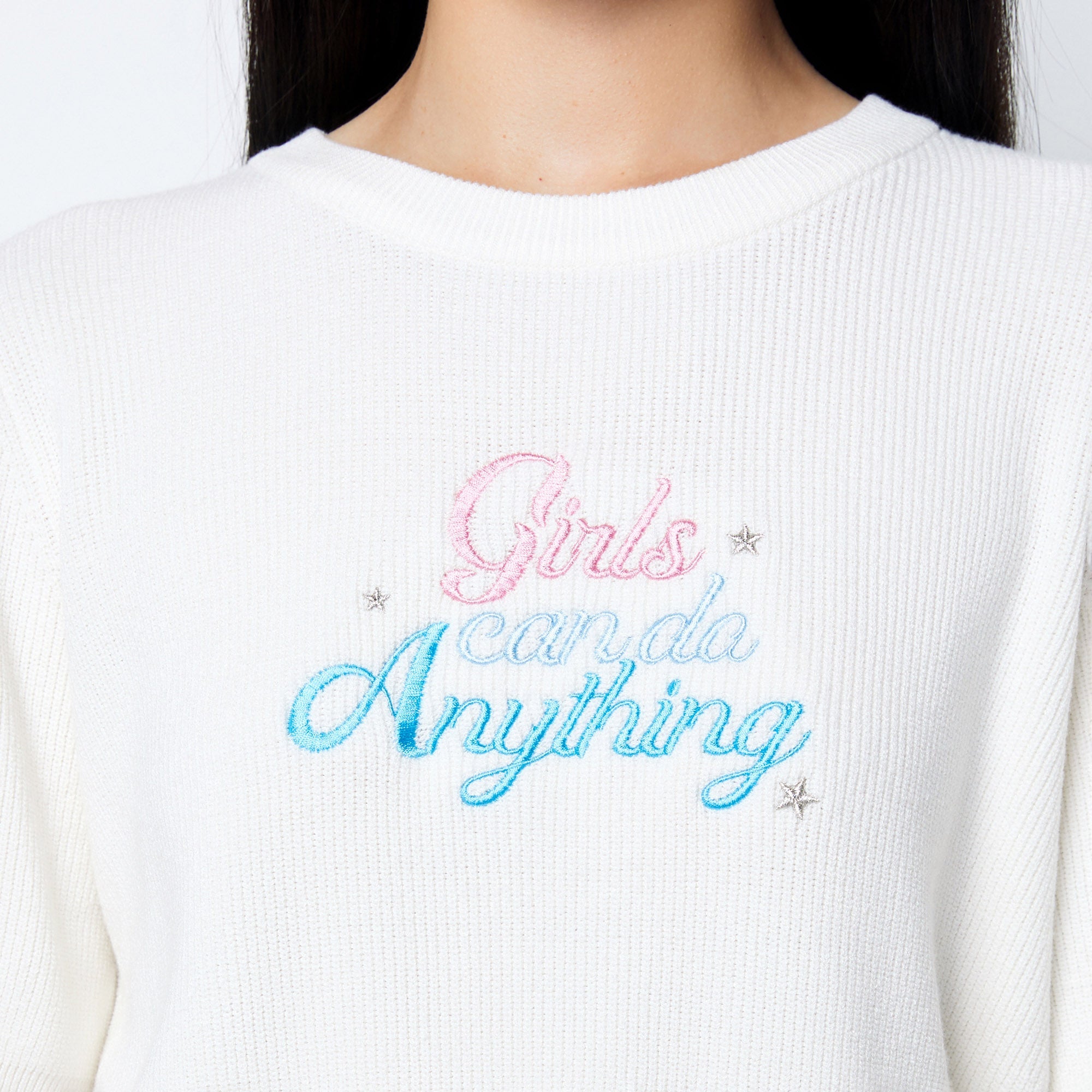 Girls Can Do Anything Knitted Cropped T-Shirt White