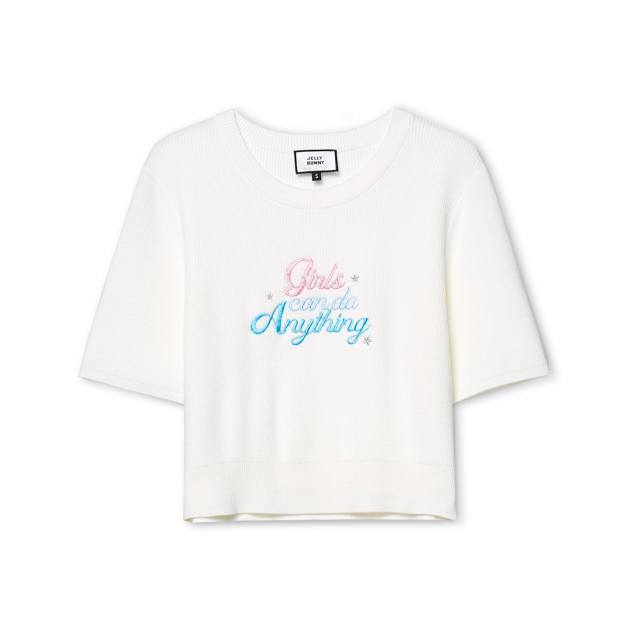 Girls Can Do Anything Knitted Cropped T-Shirt White