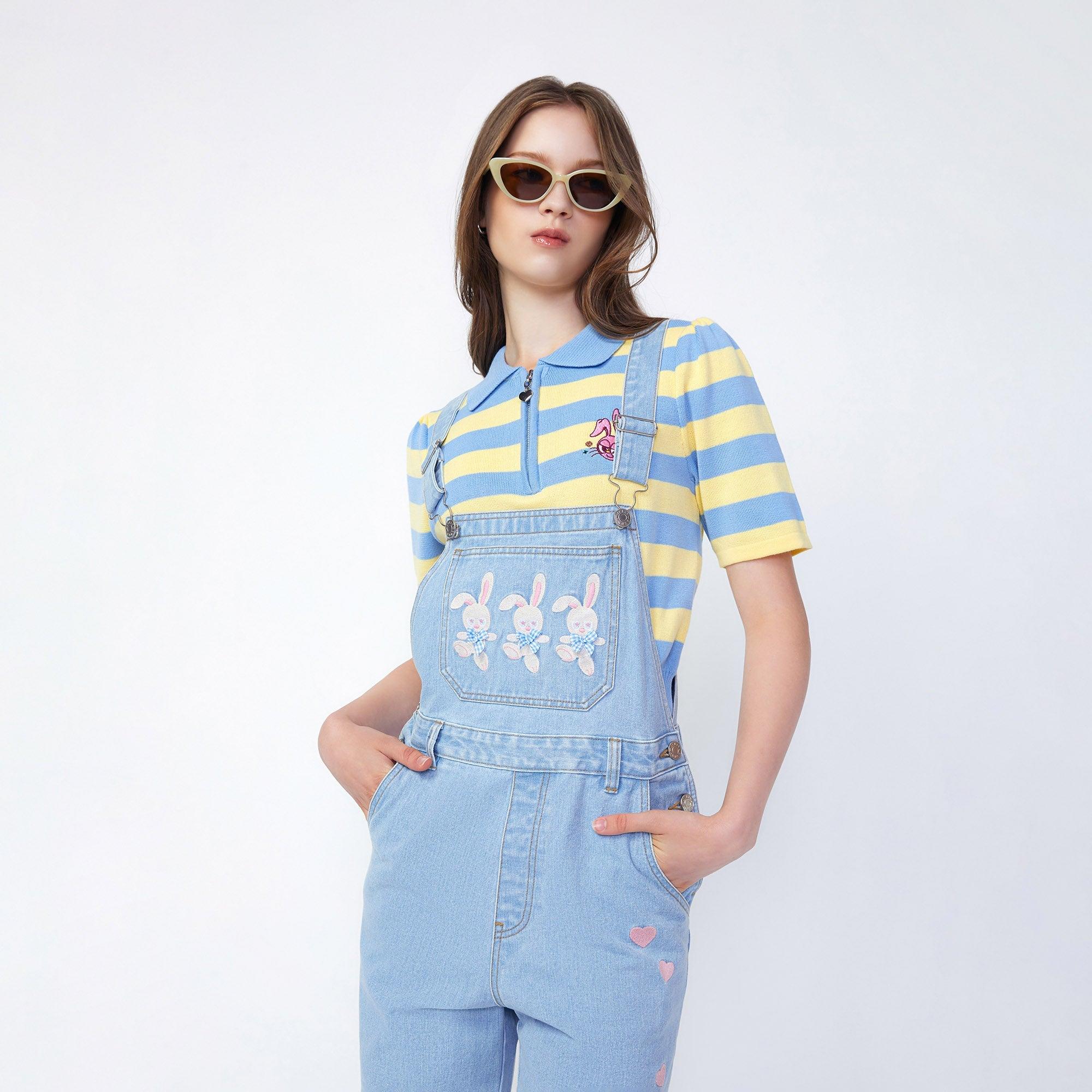 Washed Denim Bunnies Overalls Blue - Jelly Bunny Thailand Official Online Store