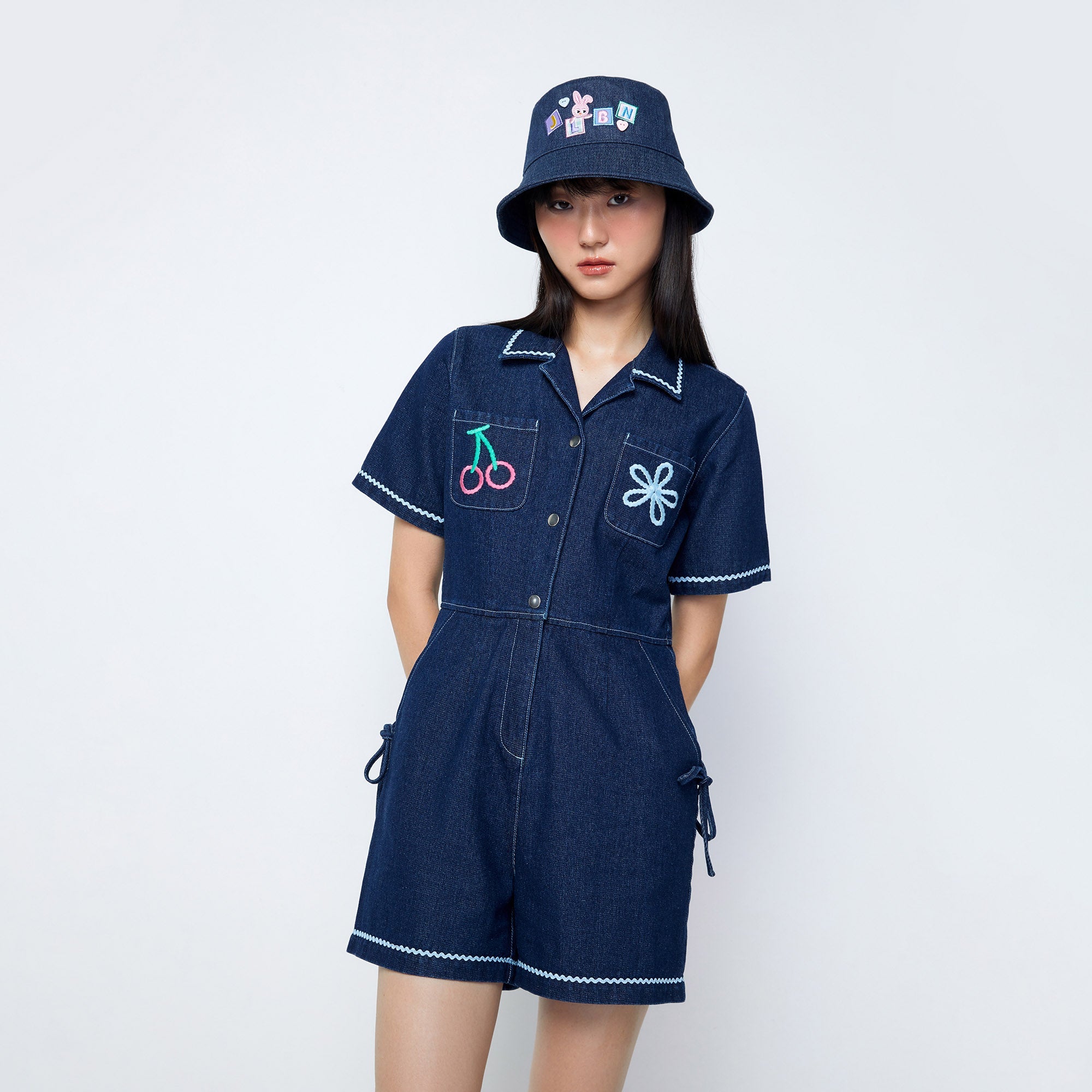 Embroidered Denim Romper Craftman Studio Blue - Jelly Bunny Thailand Official Online Store