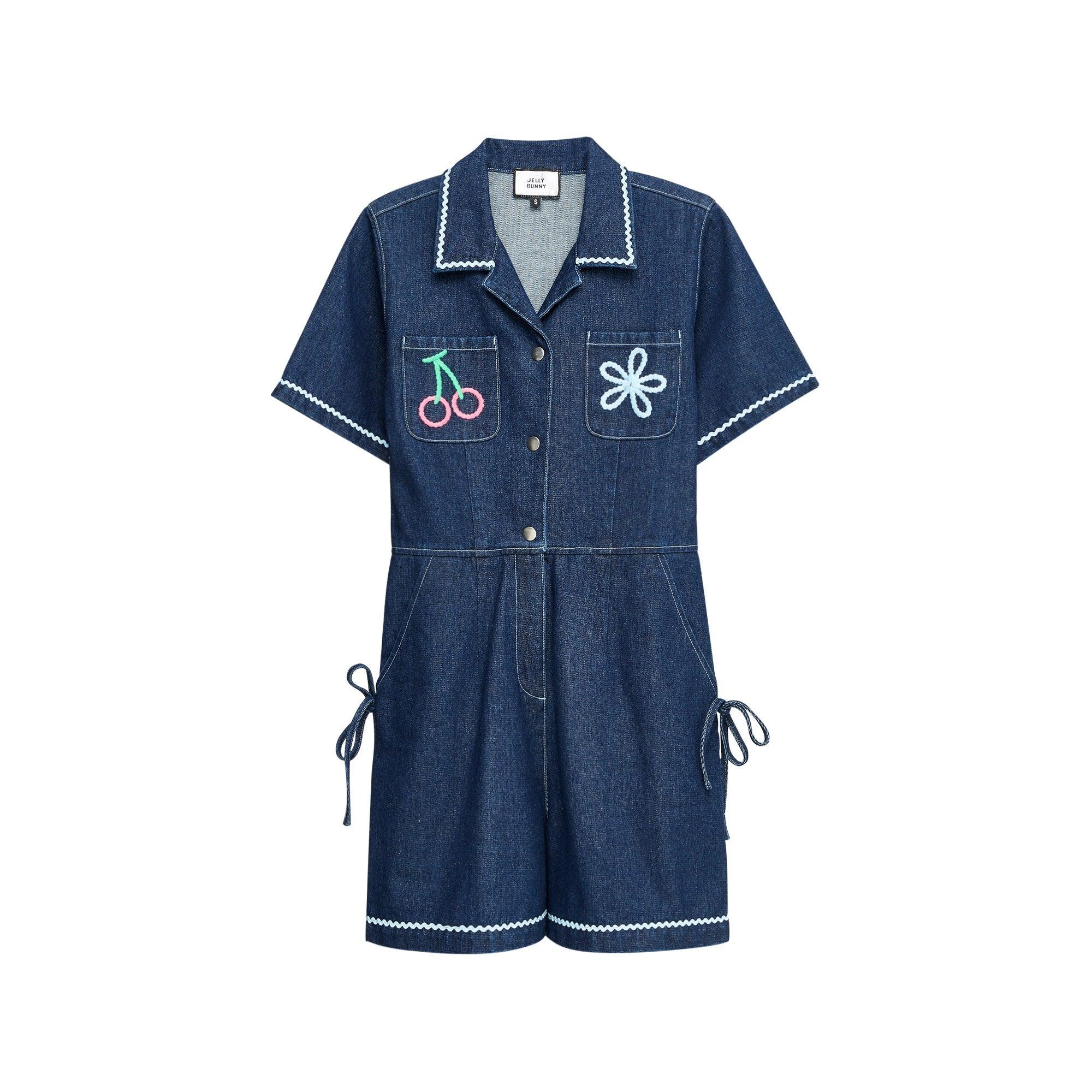 Embroidered Denim Romper Craftman Studio Blue - Jelly Bunny Thailand Official Online Store