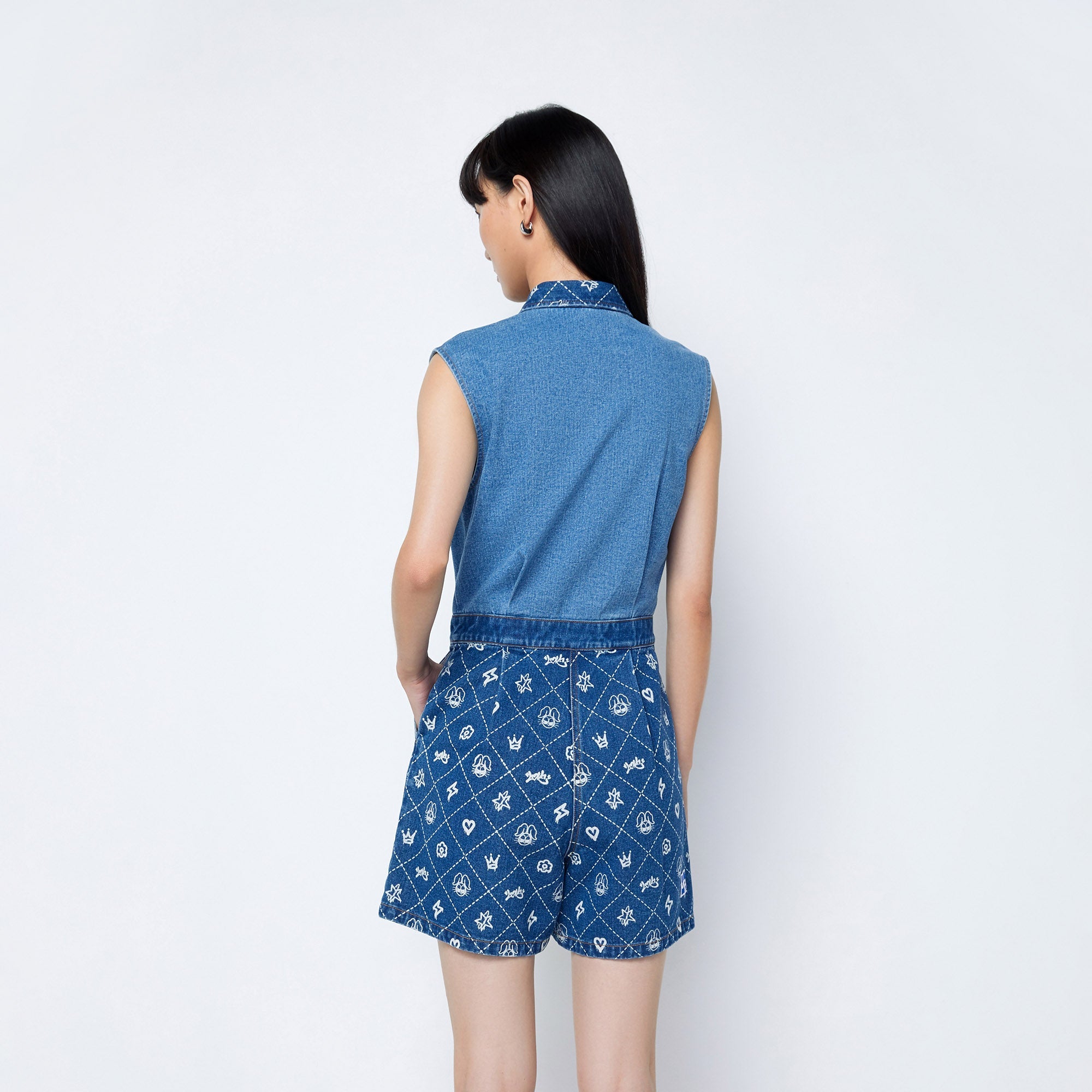 Jb Whimsy Street Sleeveless Denim Romper Blue - Jelly Bunny Thailand Official Online Store