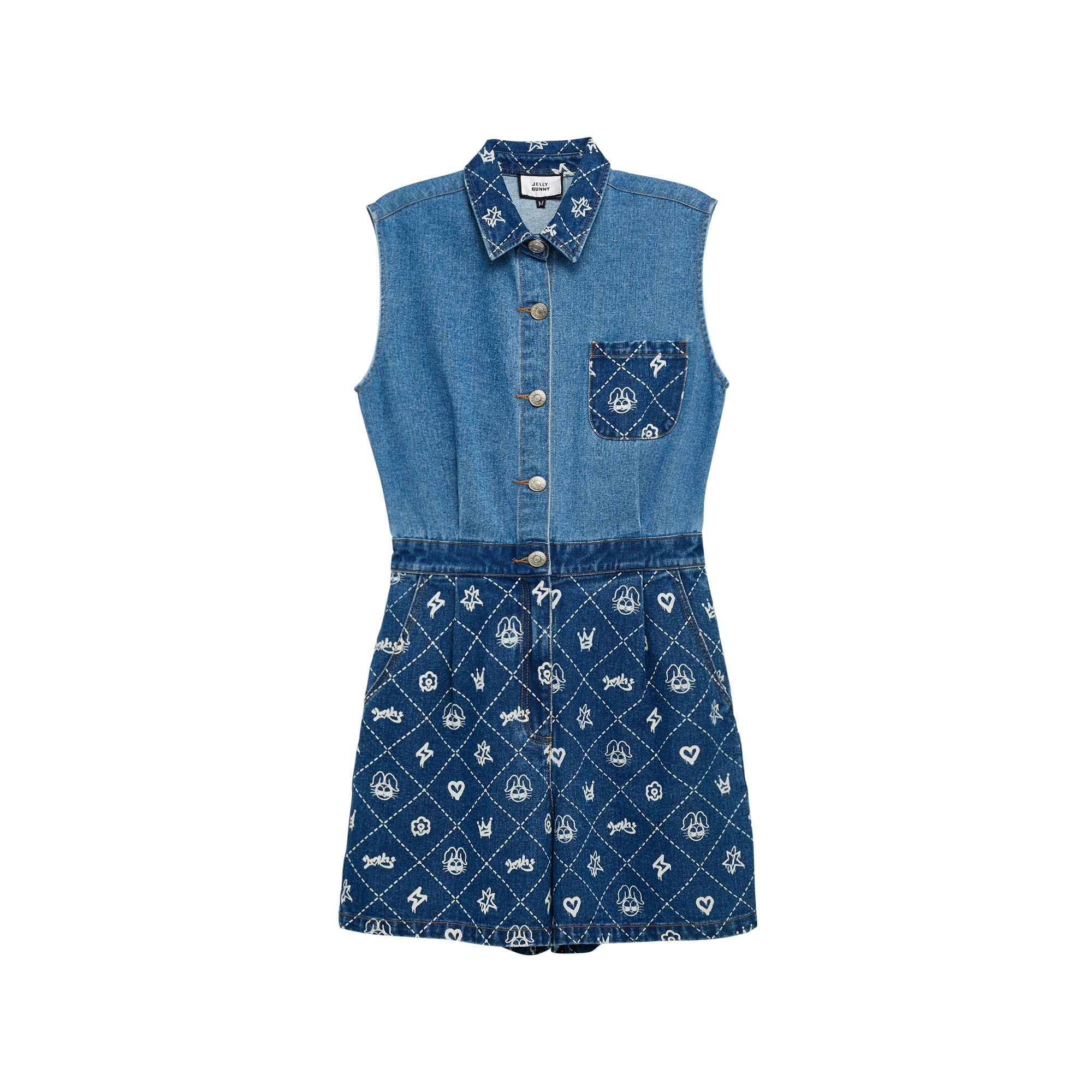 Jb Whimsy Street Sleeveless Denim Romper Blue