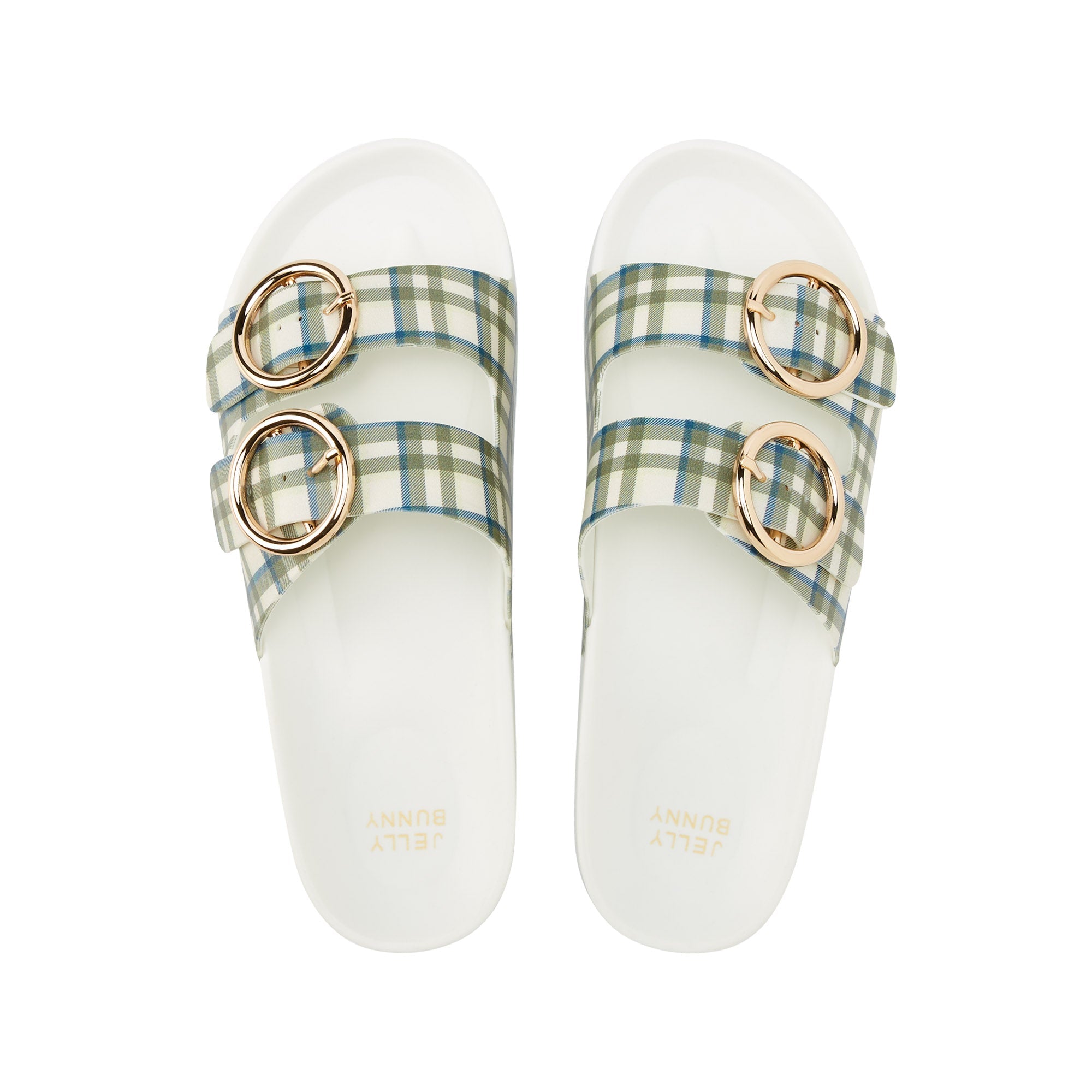 Jane Plaid Flat Sandals White