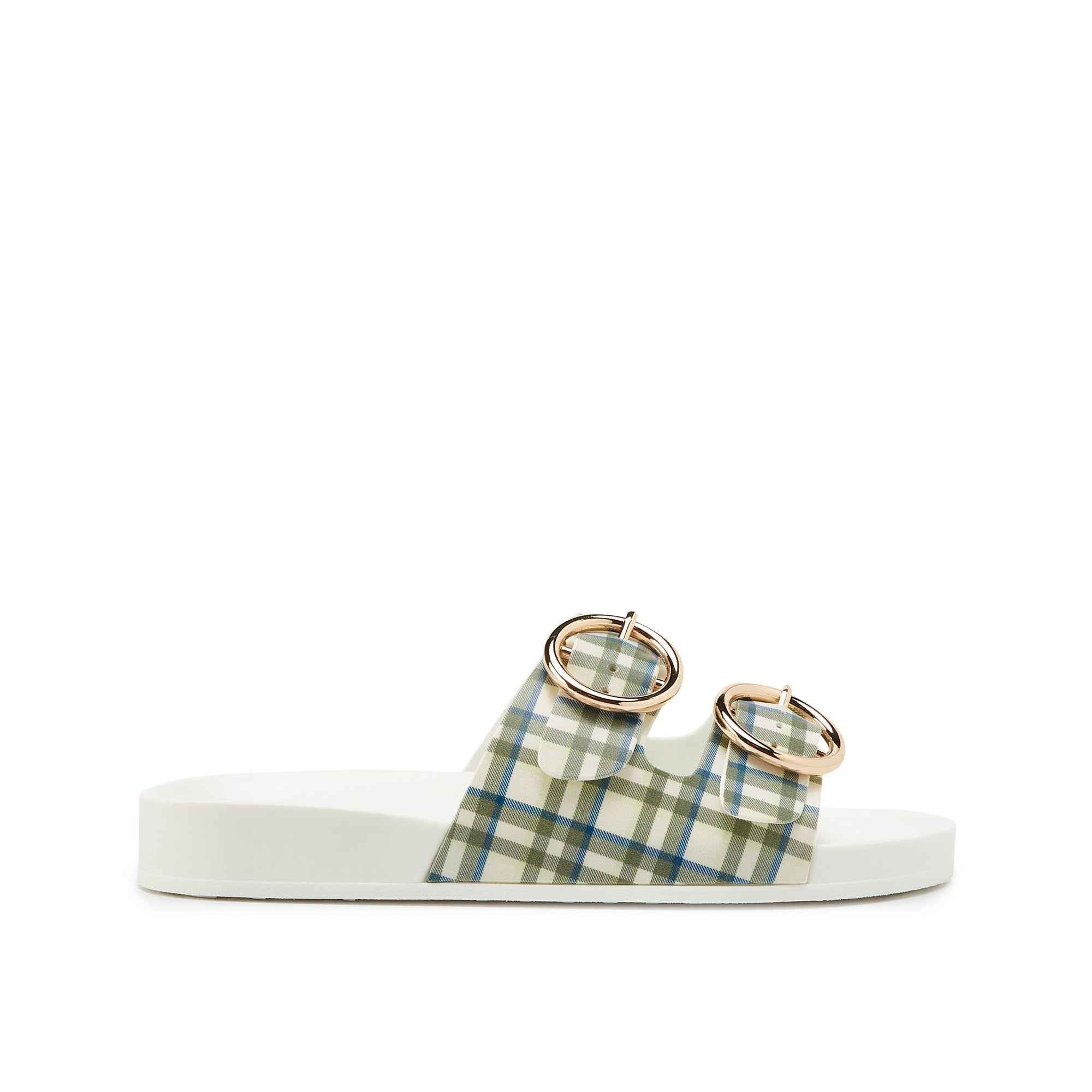 Jane Plaid Flat Sandals White