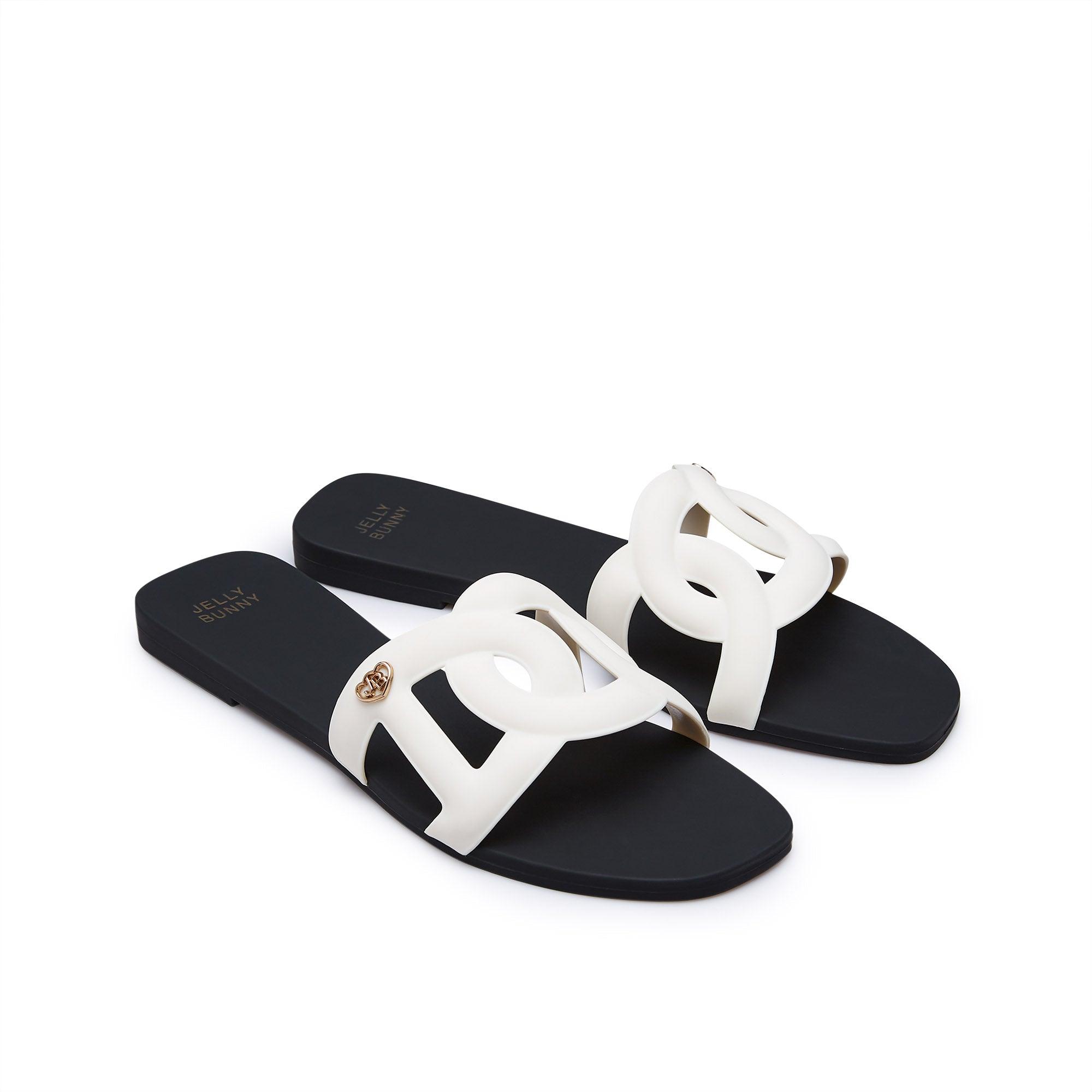 Grase Two Tone Flat Sandals Black - Jelly Bunny Thailand Official Online Store