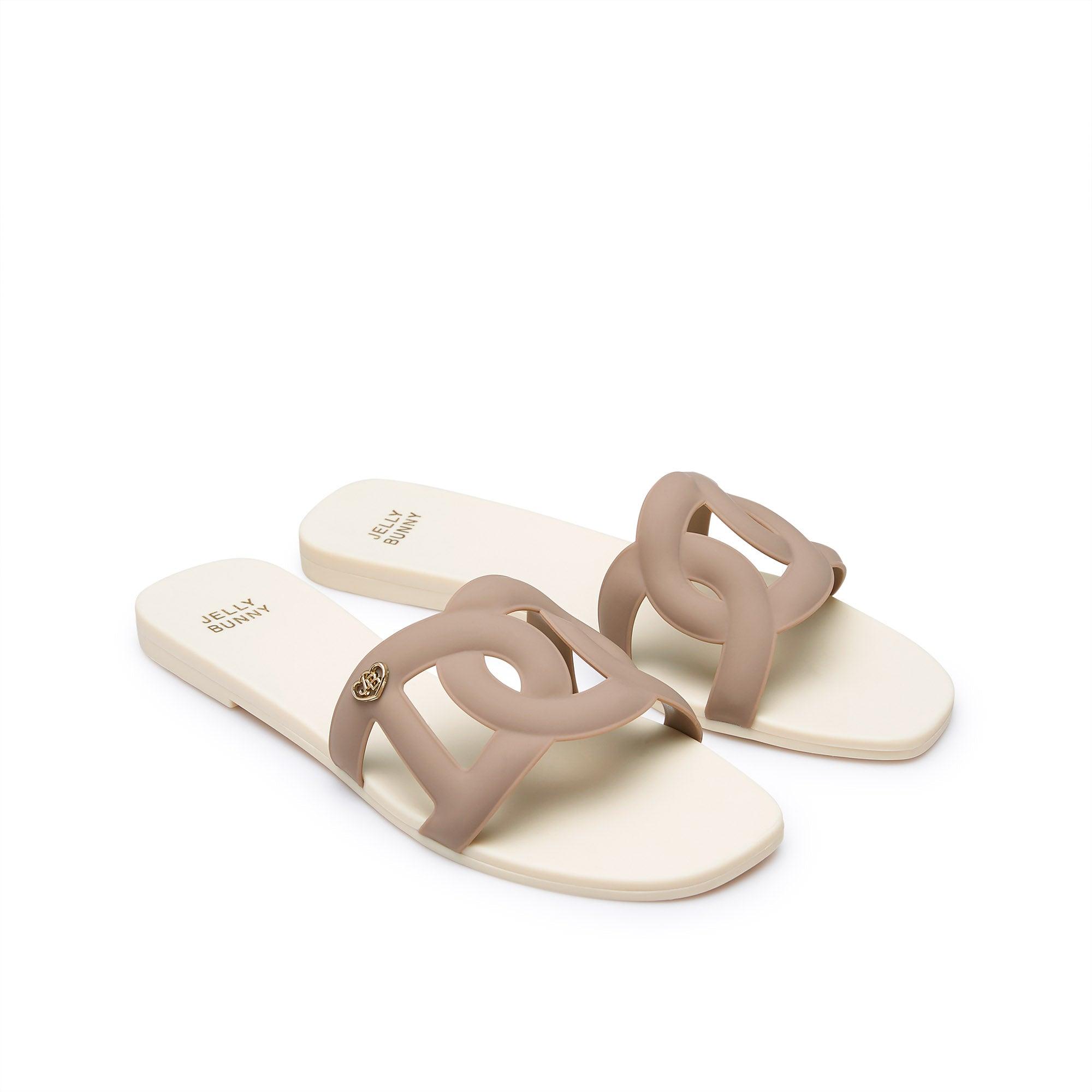 Grase Two Tone Flat Sandals Off-White - Jelly Bunny Thailand Official Online Store