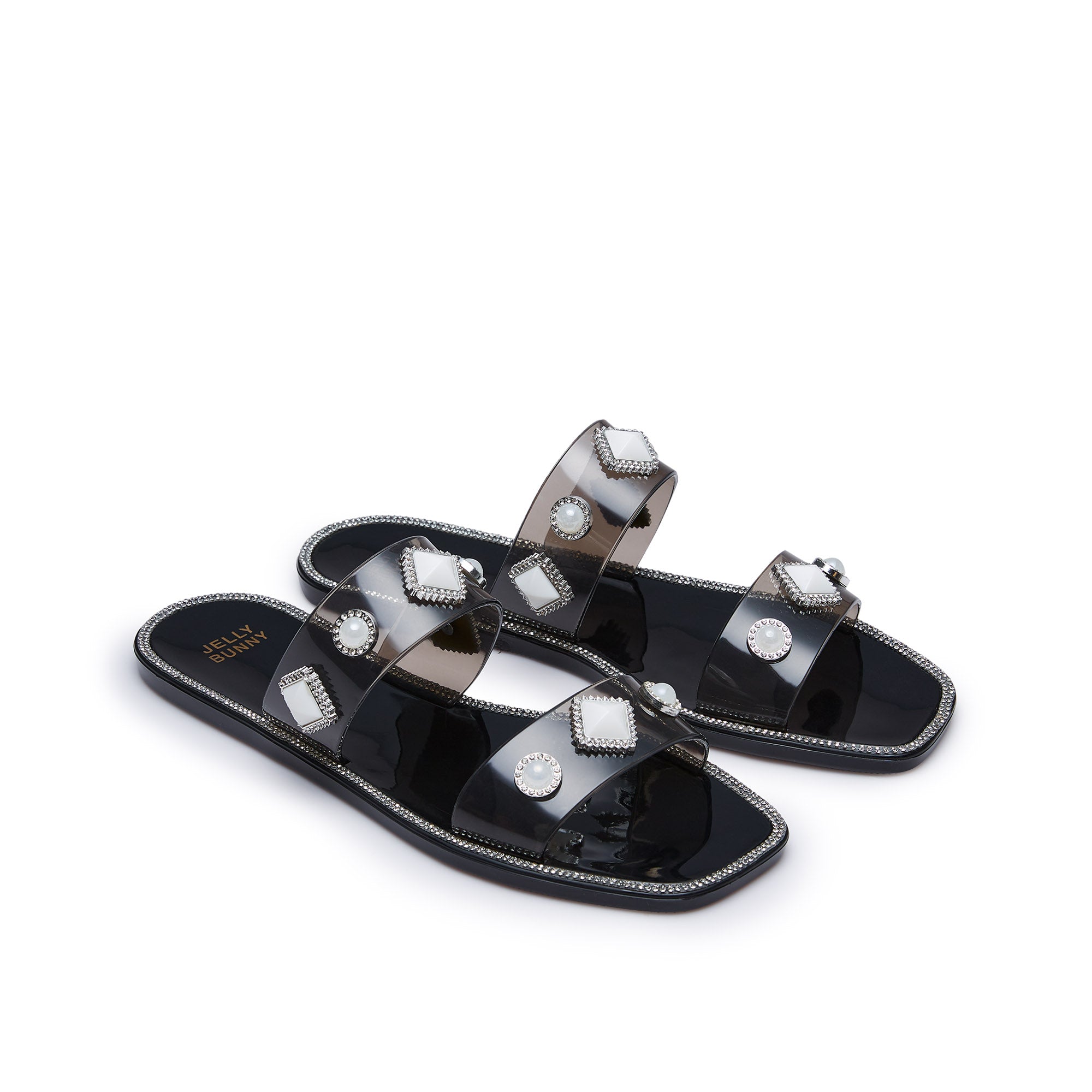 Helen Crystal Flat Sandals Black