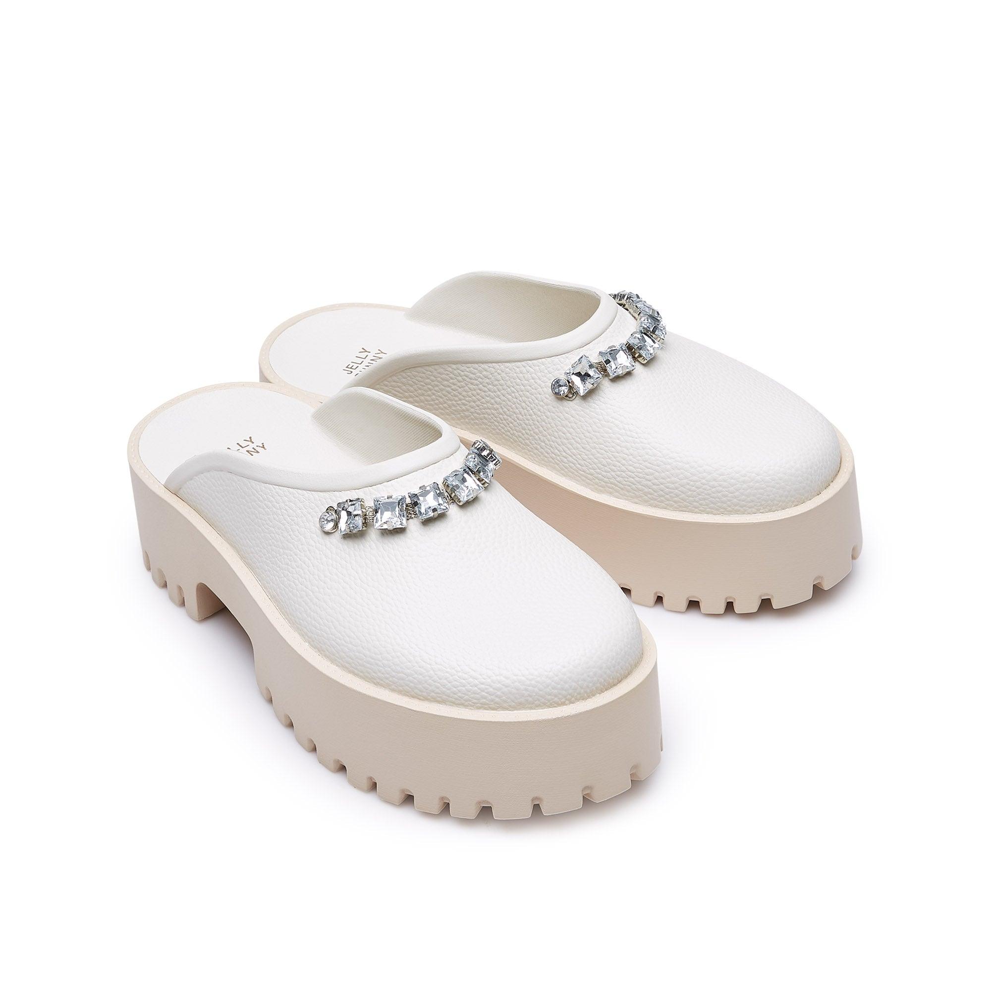 Clara Crystal Chain Platforms White - Jelly Bunny Thailand Official Online Store