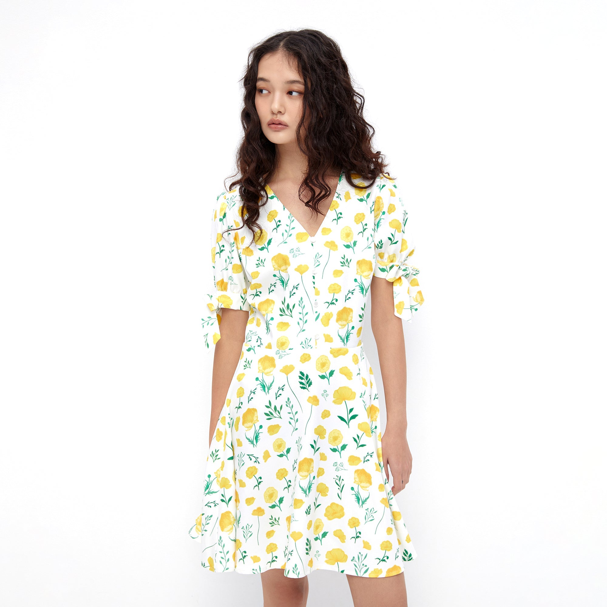 Spring Flower Mini Dress Yellow