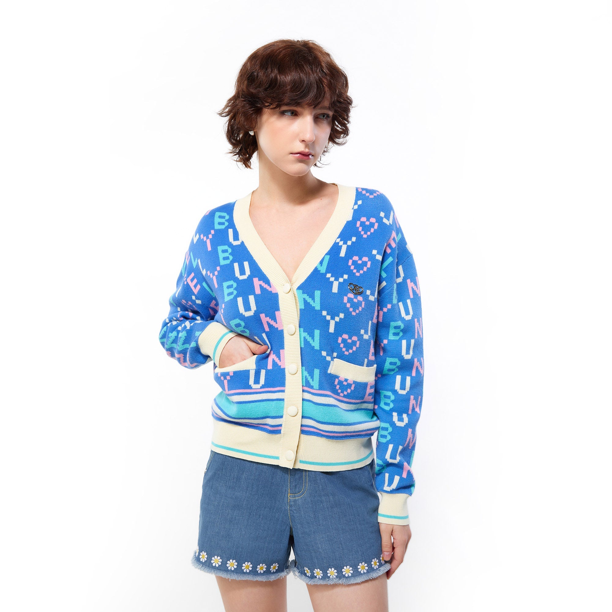 JB Monogram Knit Cardigan Blue