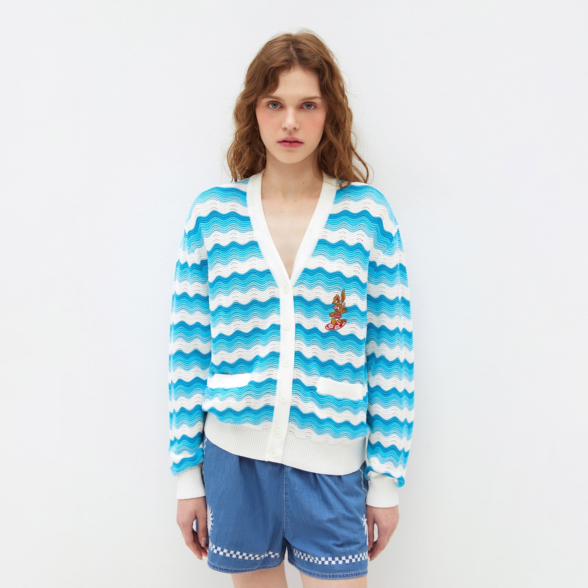 Surf Bunny Knit Cardigan Blue