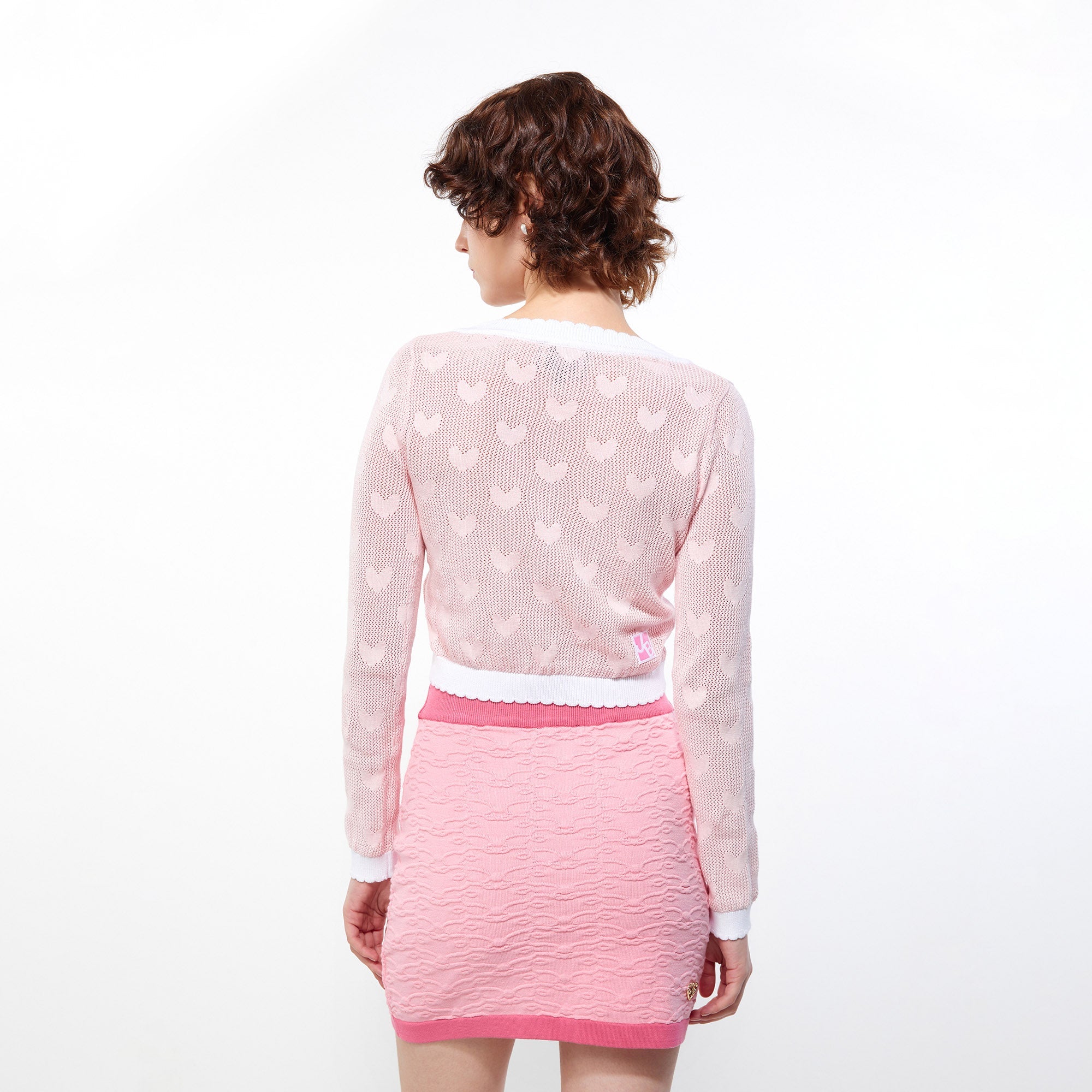 Heart Knit Crop Cardigan Pink