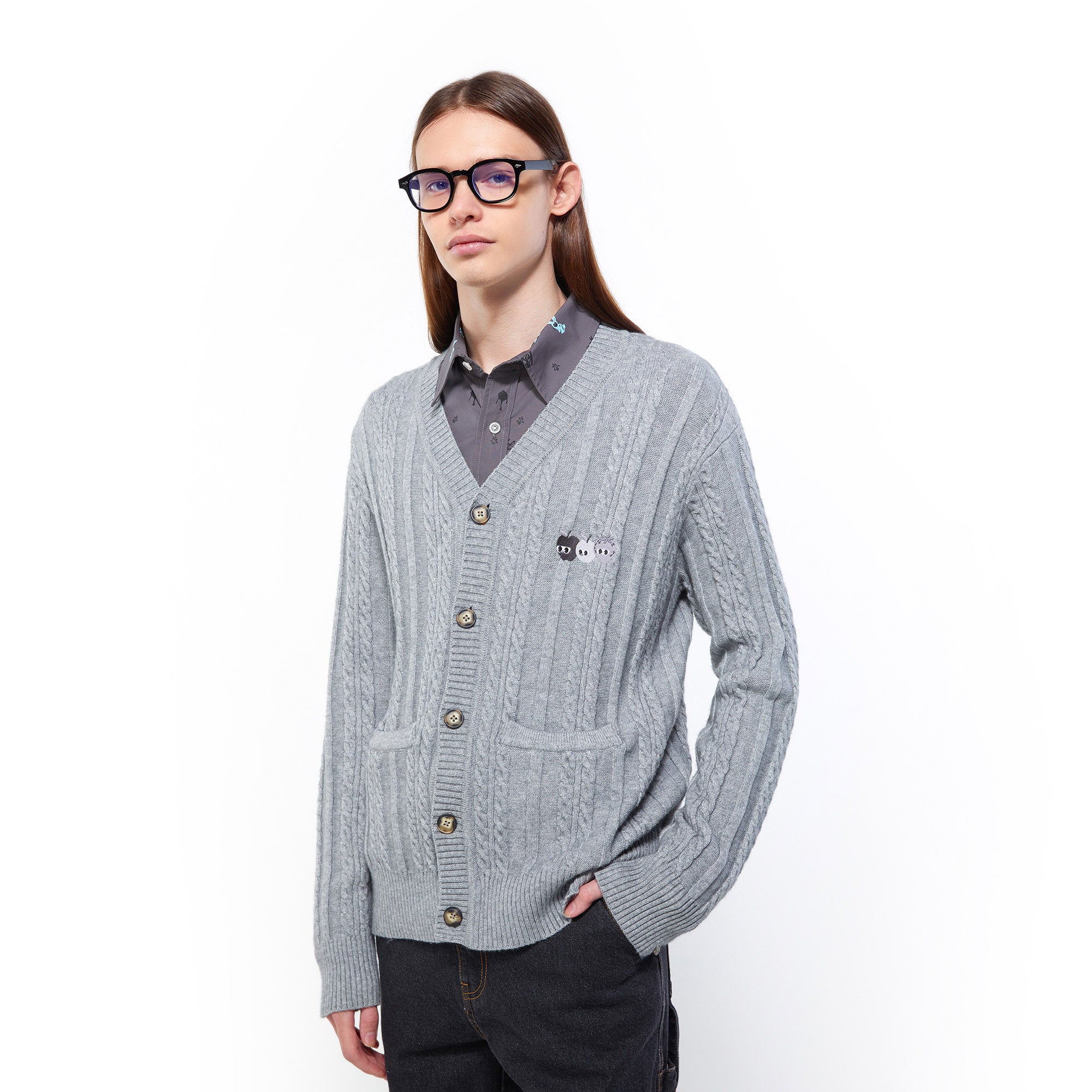 Classic Cable Knit Cardigan Grey