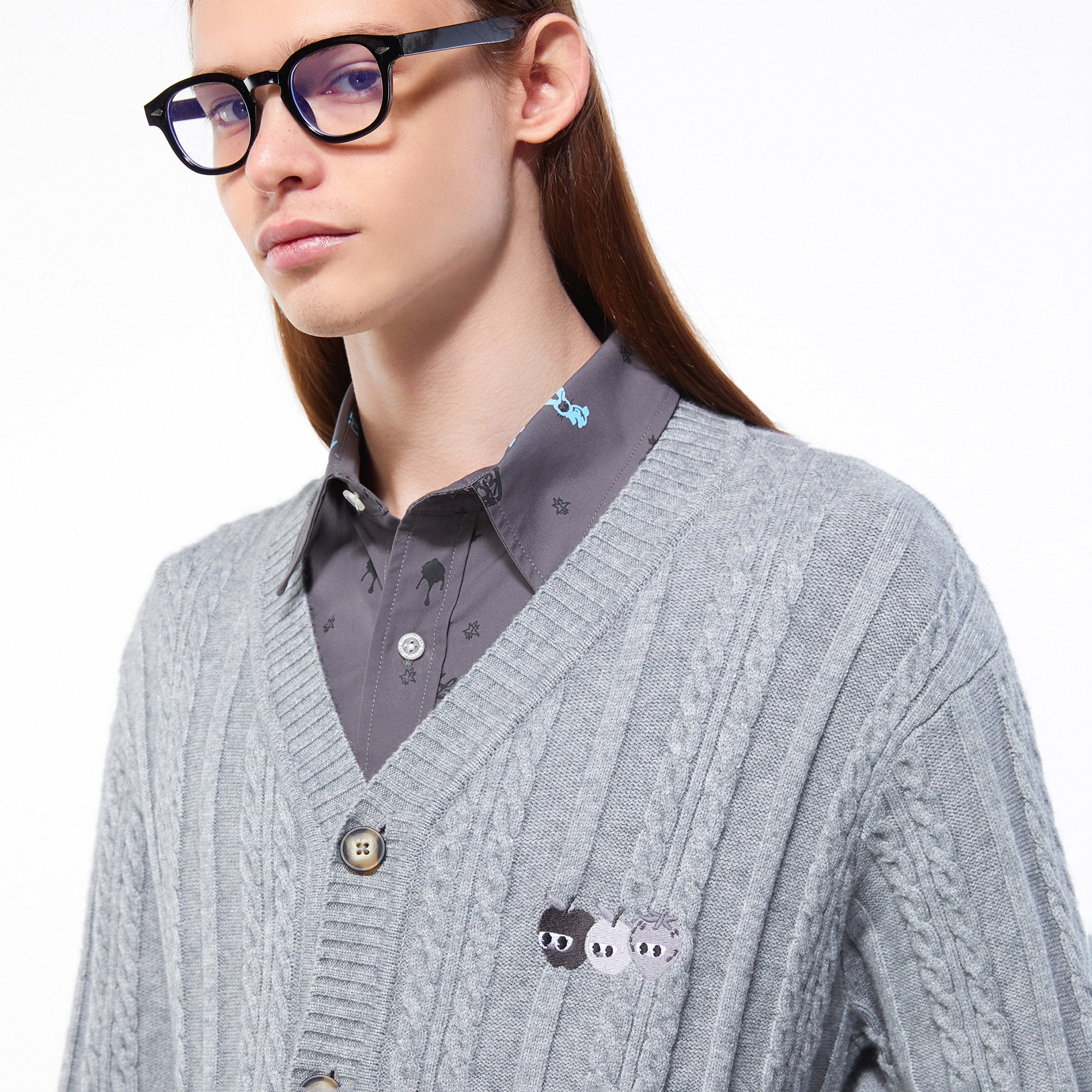 Classic Cable Knit Cardigan Grey