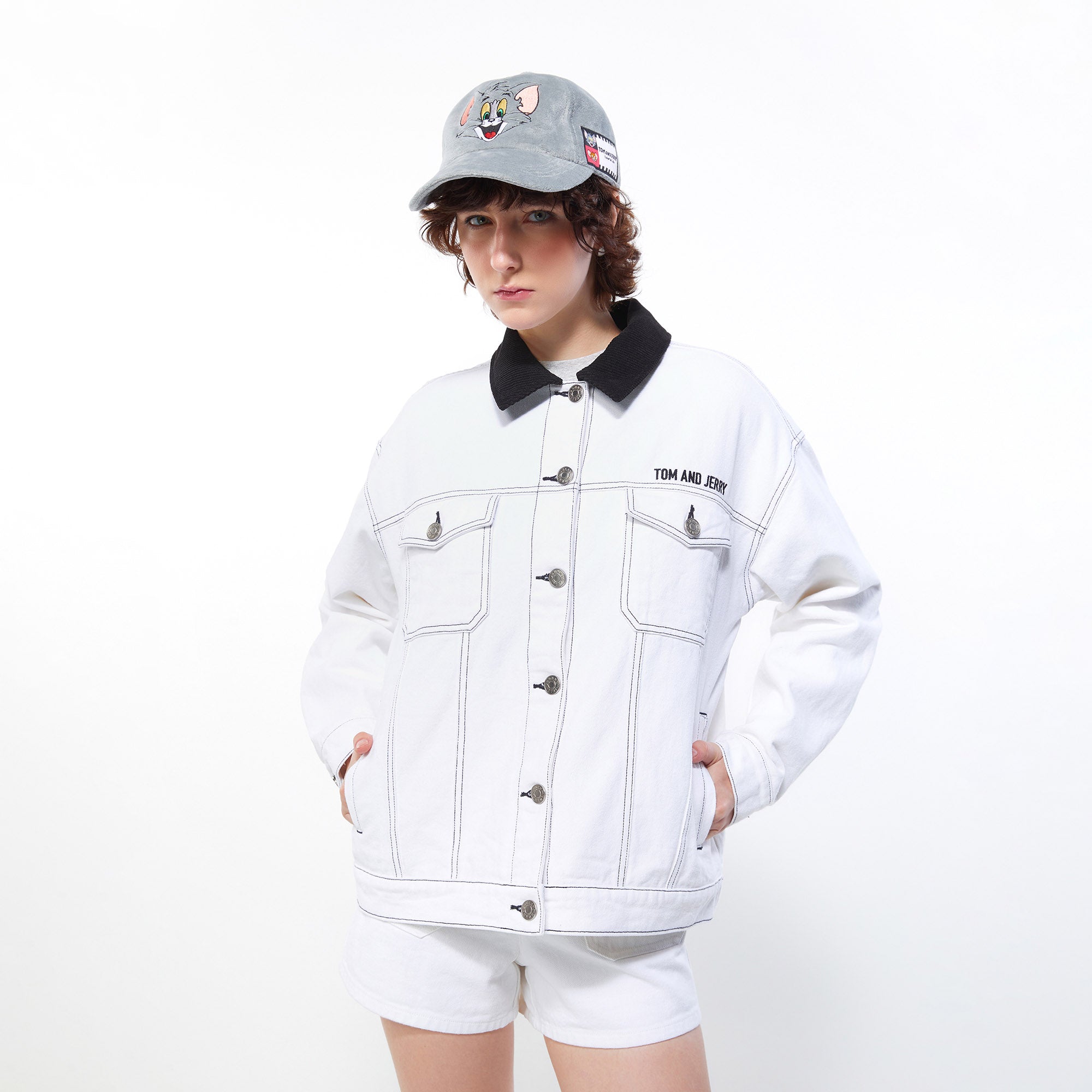 Tom The Happy Cat Denim Jacket White