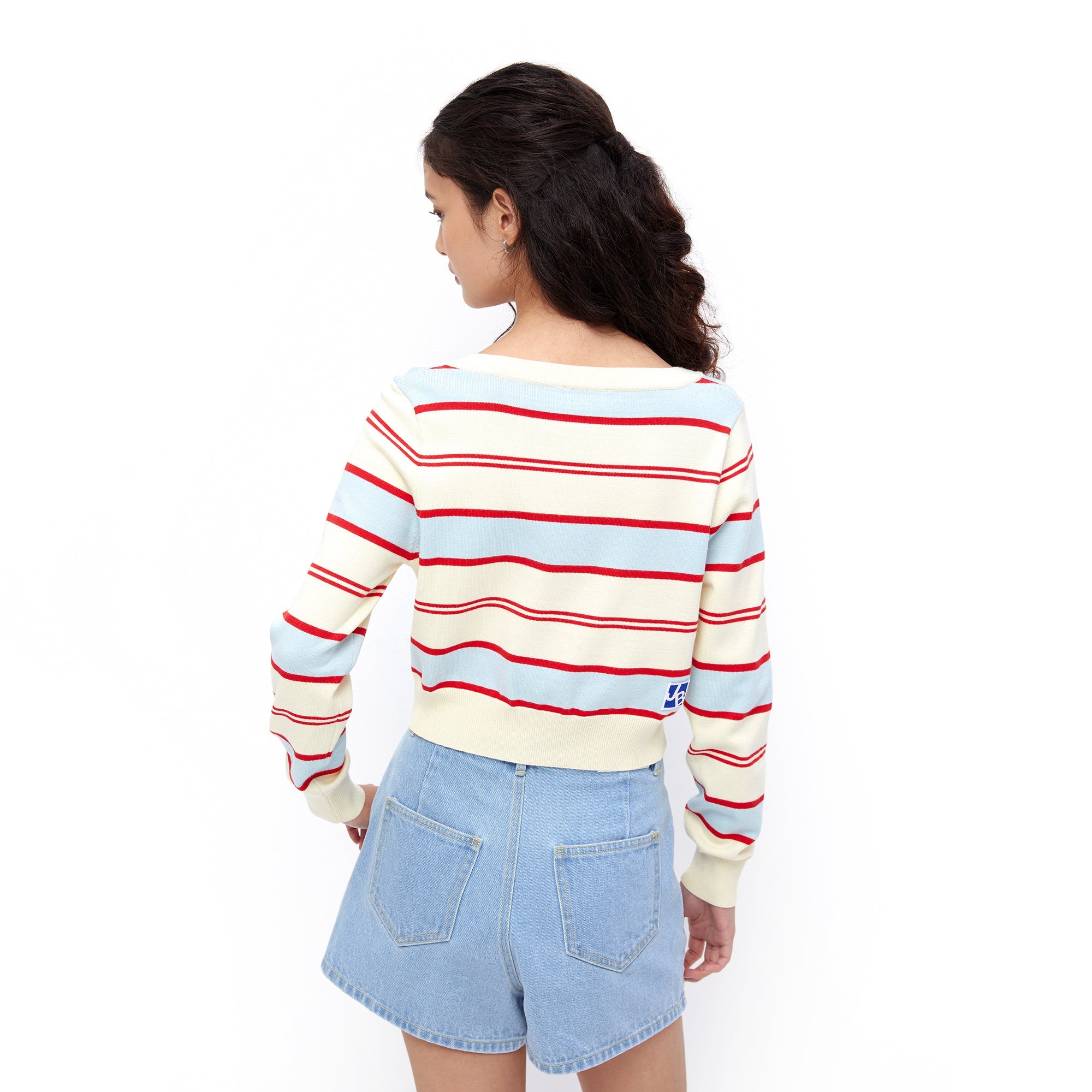 Apple Stripe Crop Cardigan Multi Color