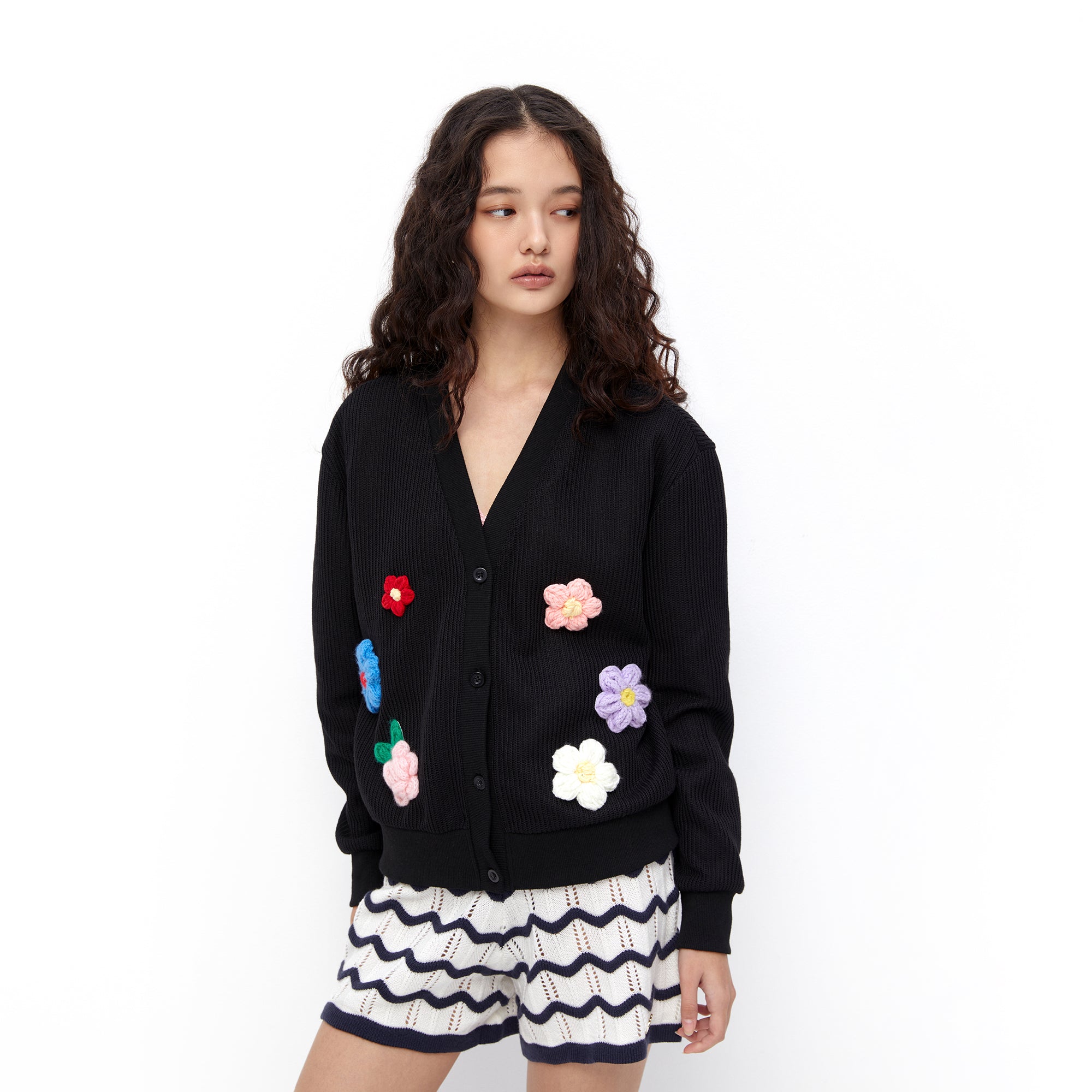 Spring Blossom Crop Cardigan Black