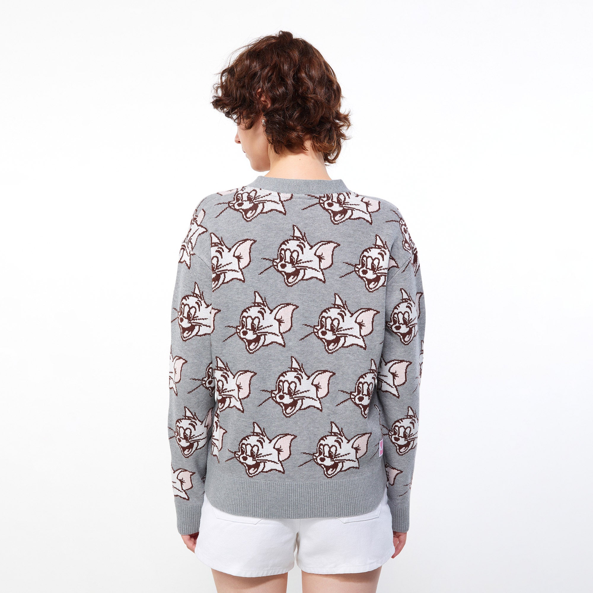 Tom The Happy Cat Knit Cardigan Grey