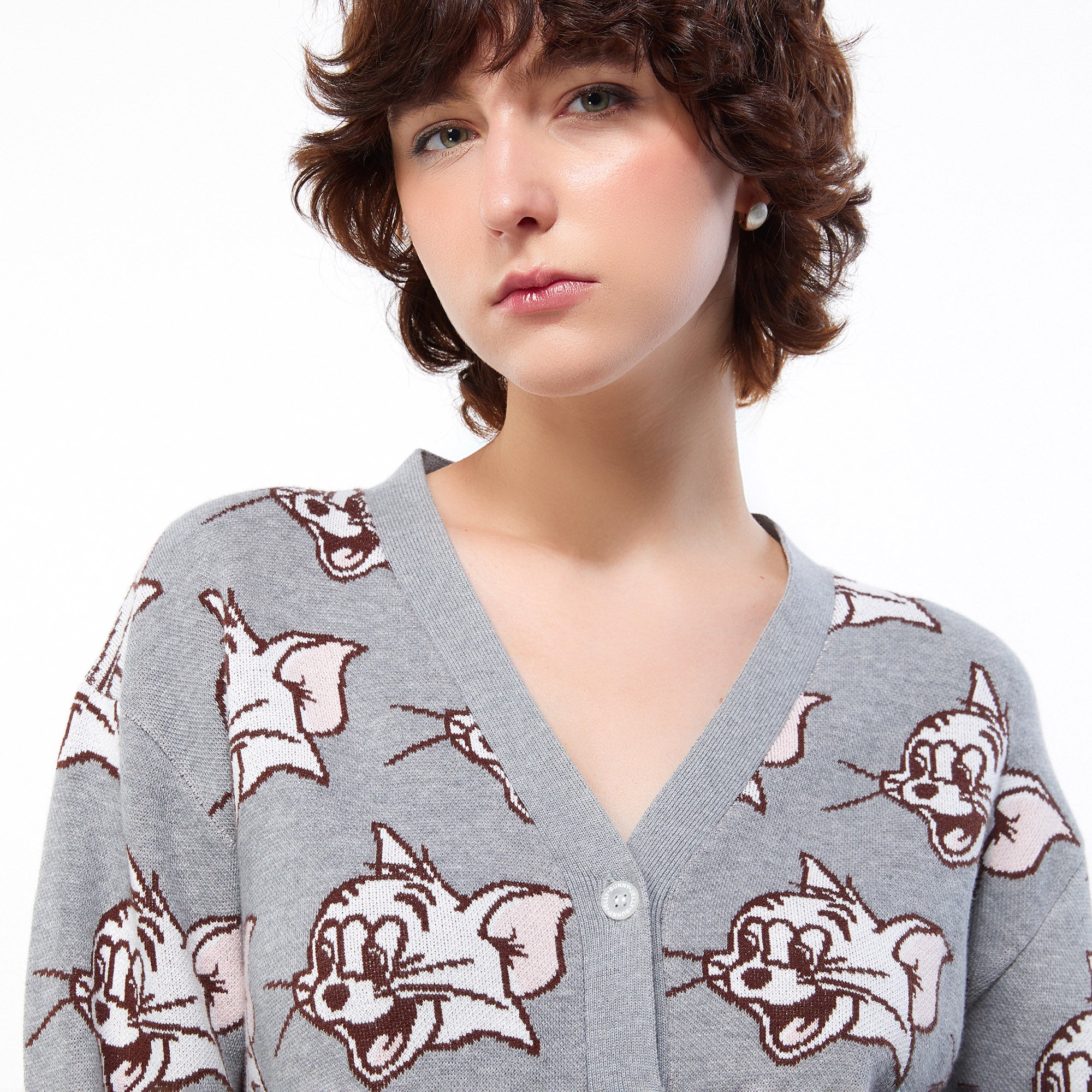 Tom, The Happy Cat Knit Cardigan Grey