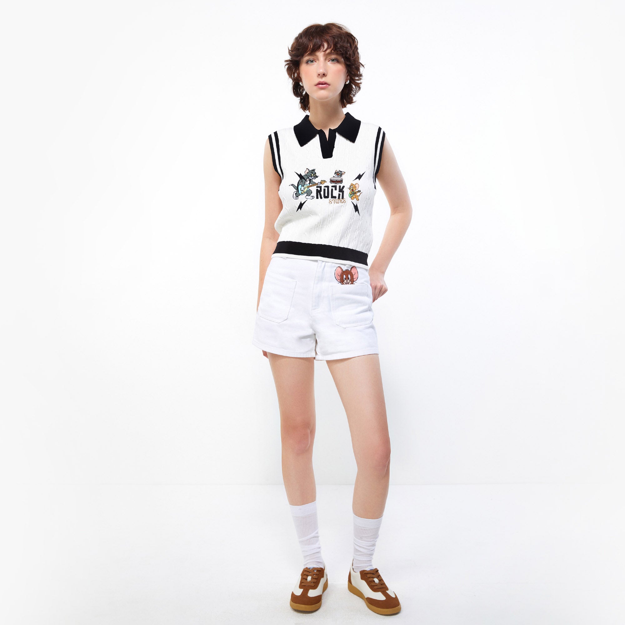 Rock Star Tom&Jerry Knit Vest White