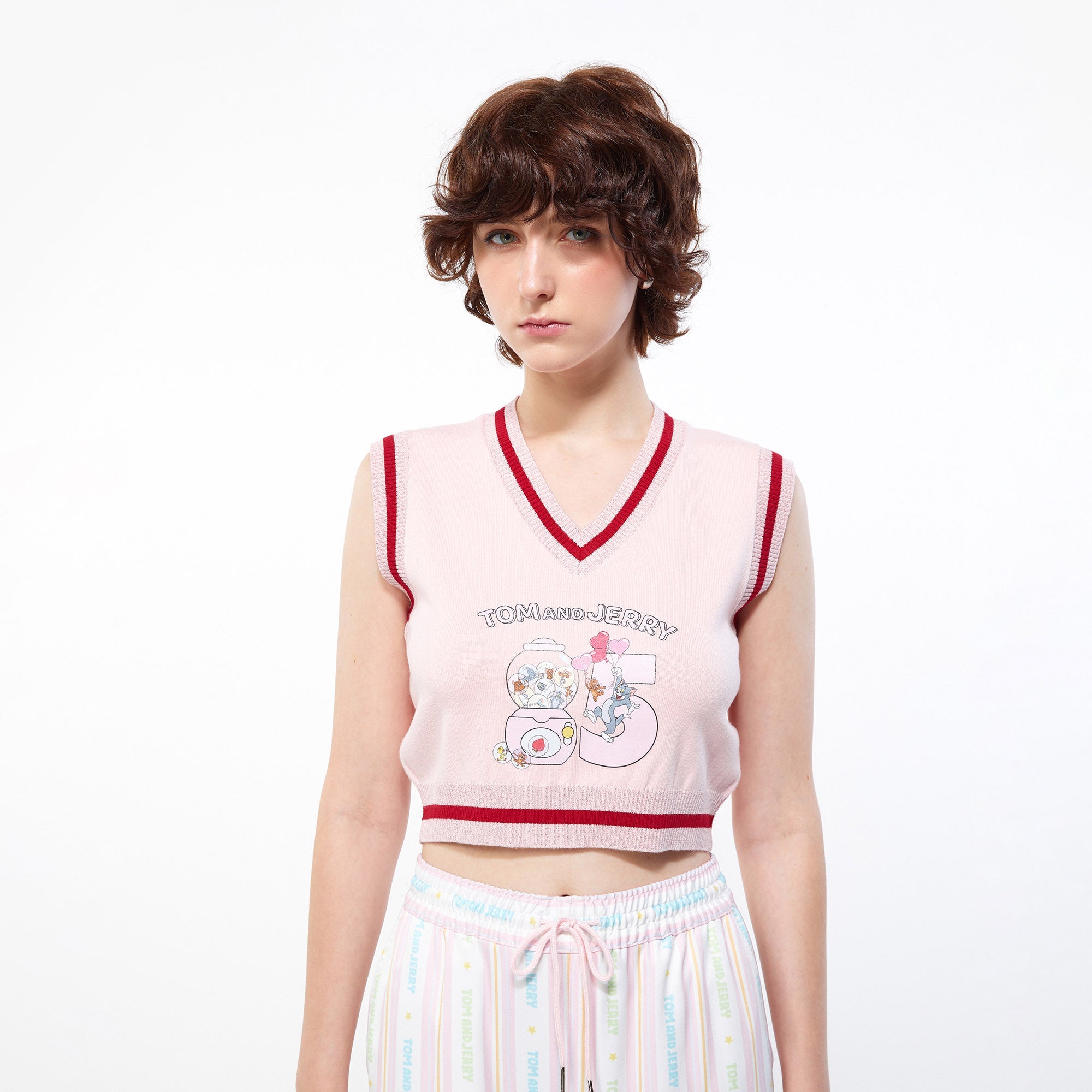 Happy 85Th Birthday Tom&Jerry Crop Vest Pink