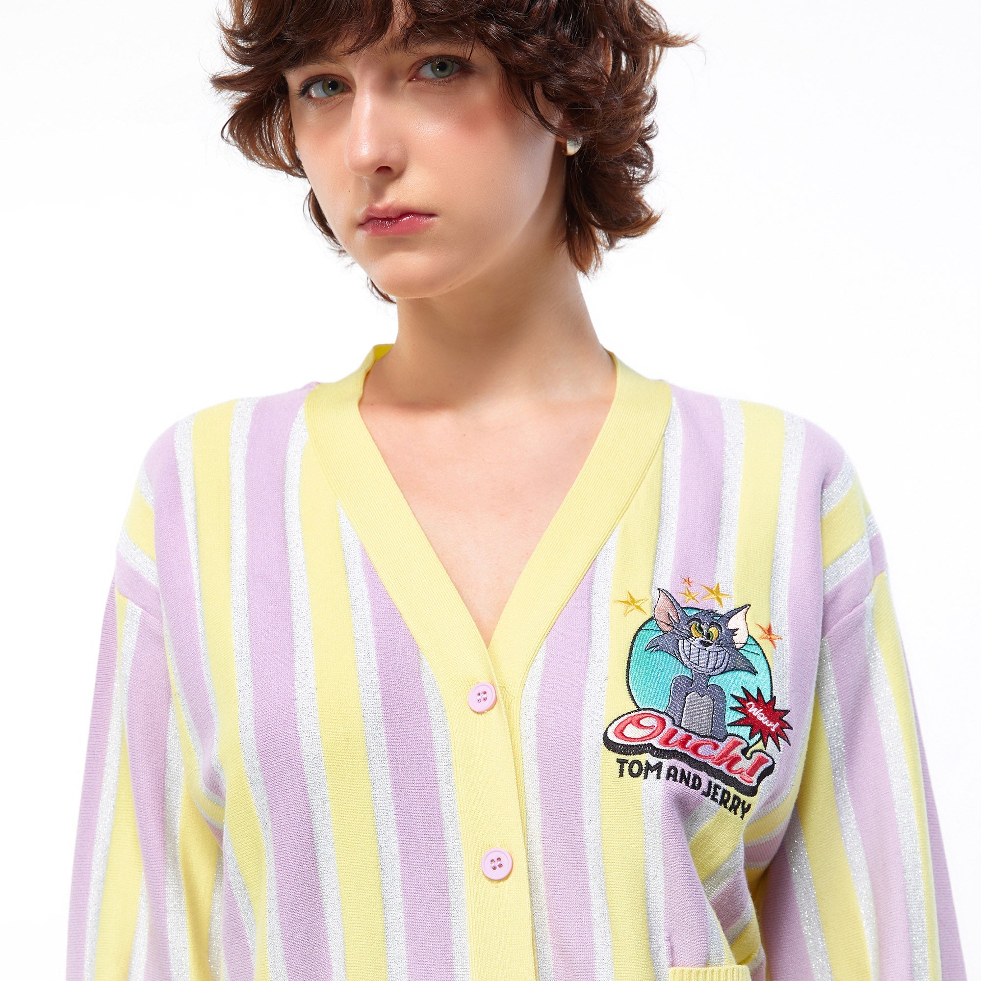 Quirky Tom and Jerry Striped Cardigan Multi Color