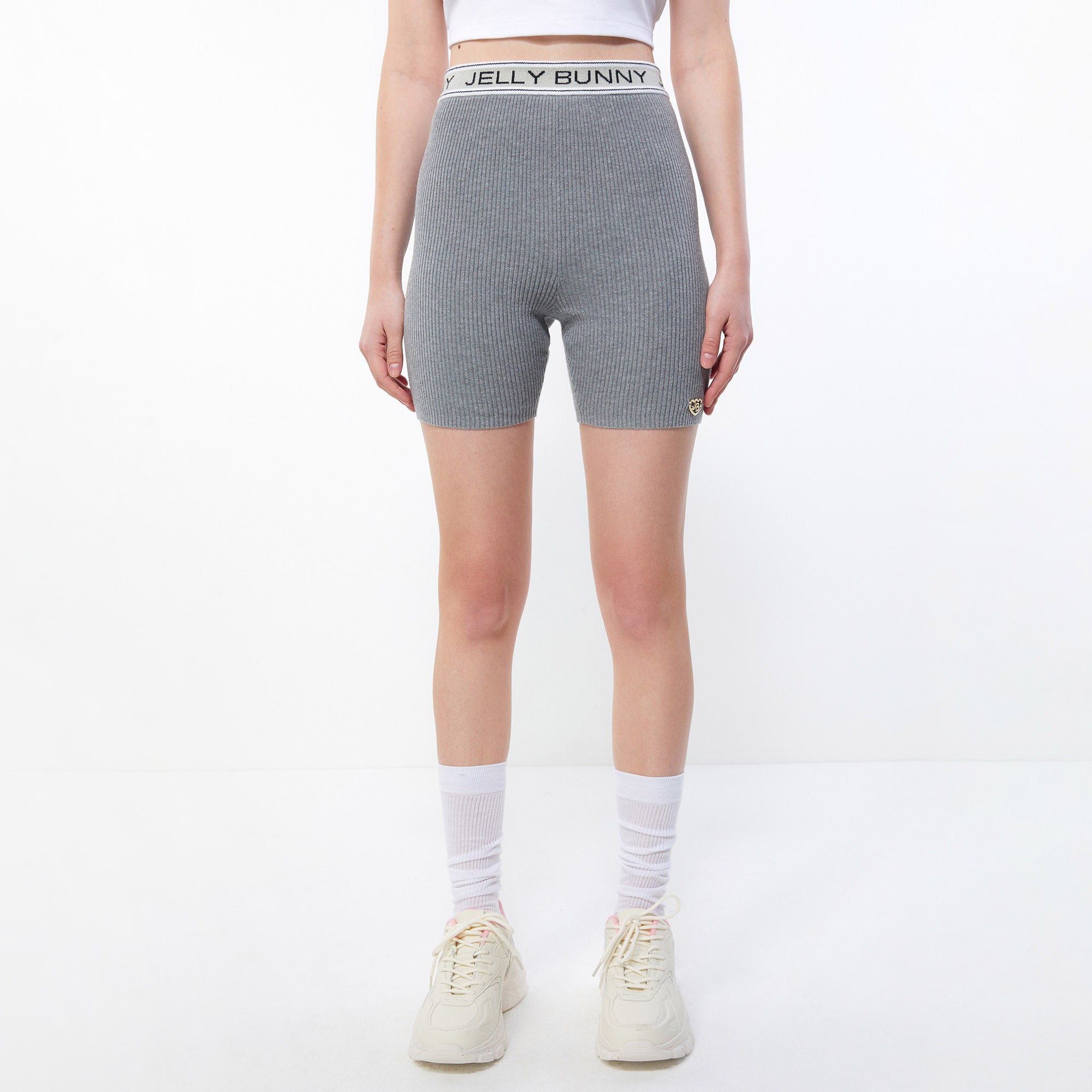 Ribbed Knit Biker Shorts Grey