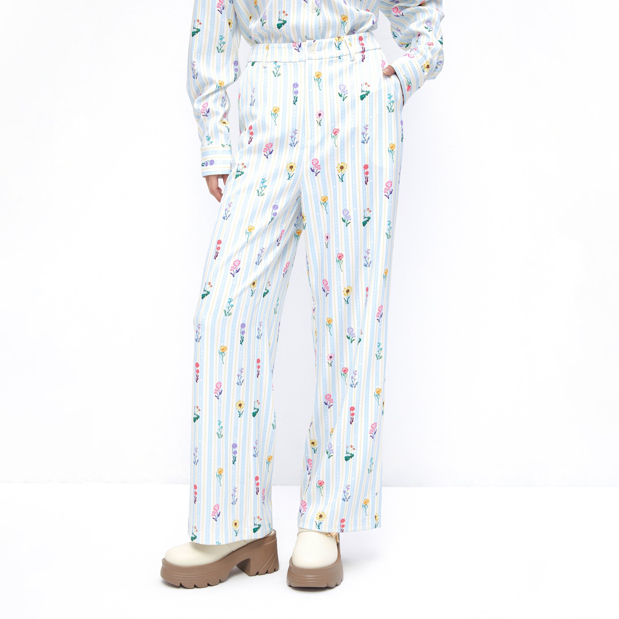 Blossom Striped Tailored Pants Blue