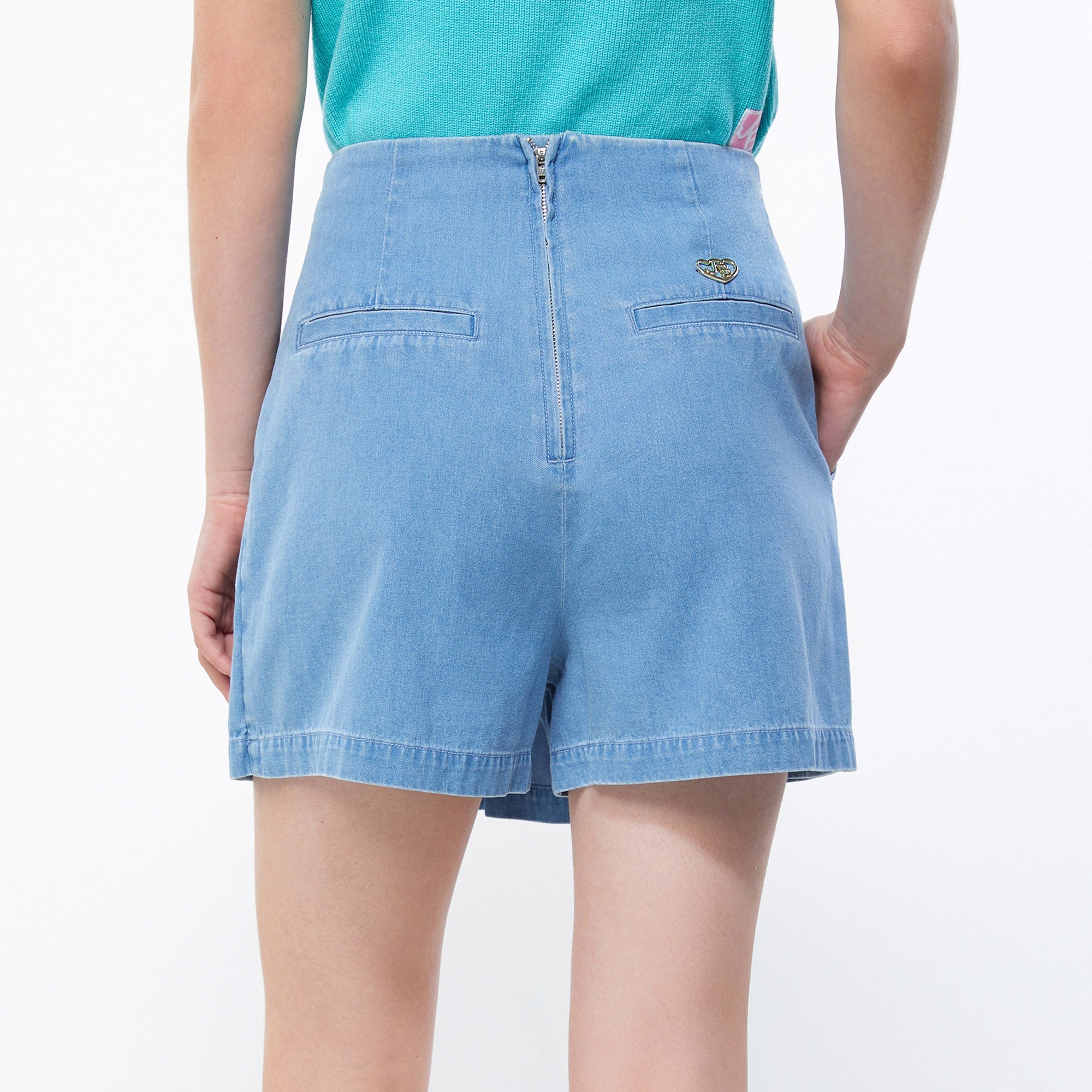 High-Waisted Denim Skort Blue