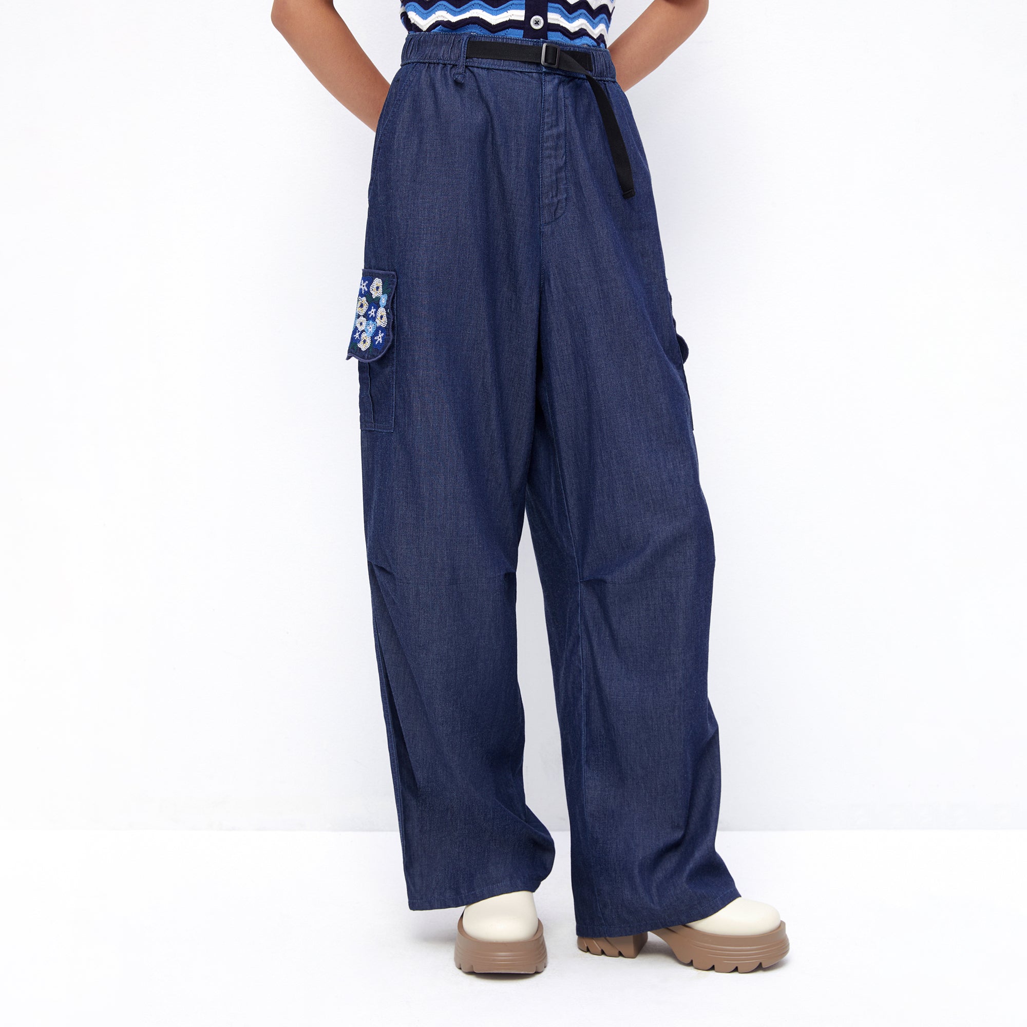 Floral Cargo Pants Navy