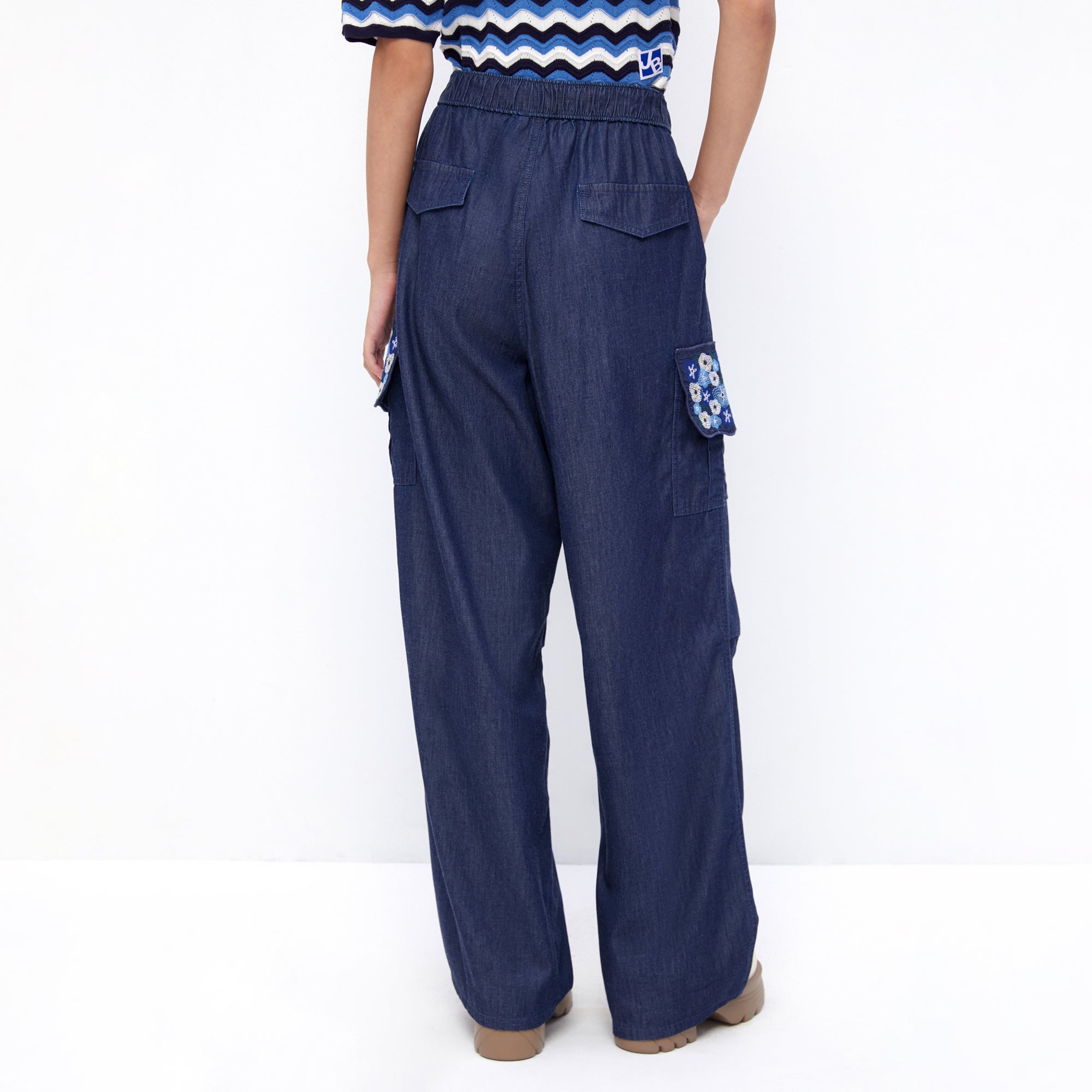 Floral Cargo Pants Navy