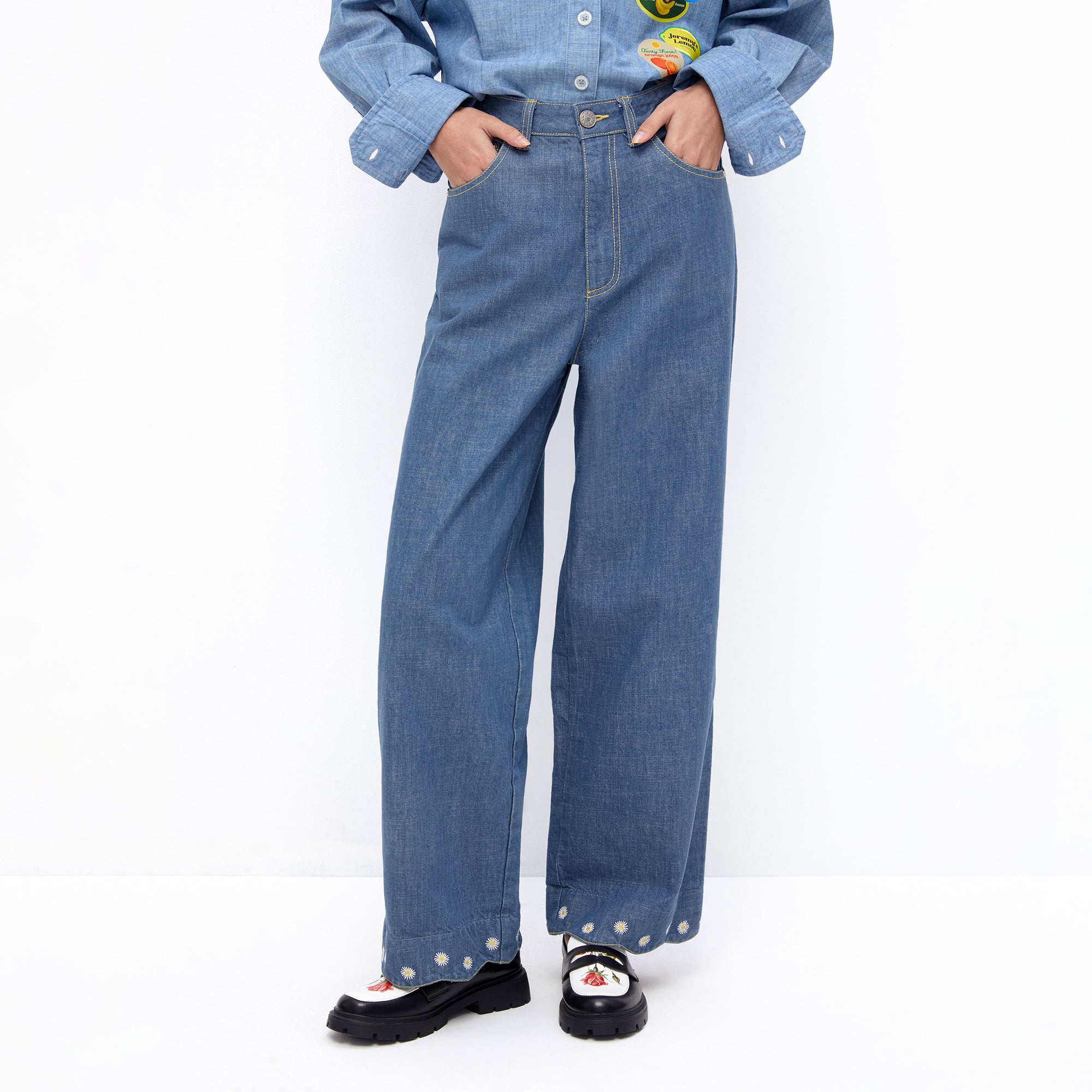 Daisy Scallop Classic Denim Jeans Blue