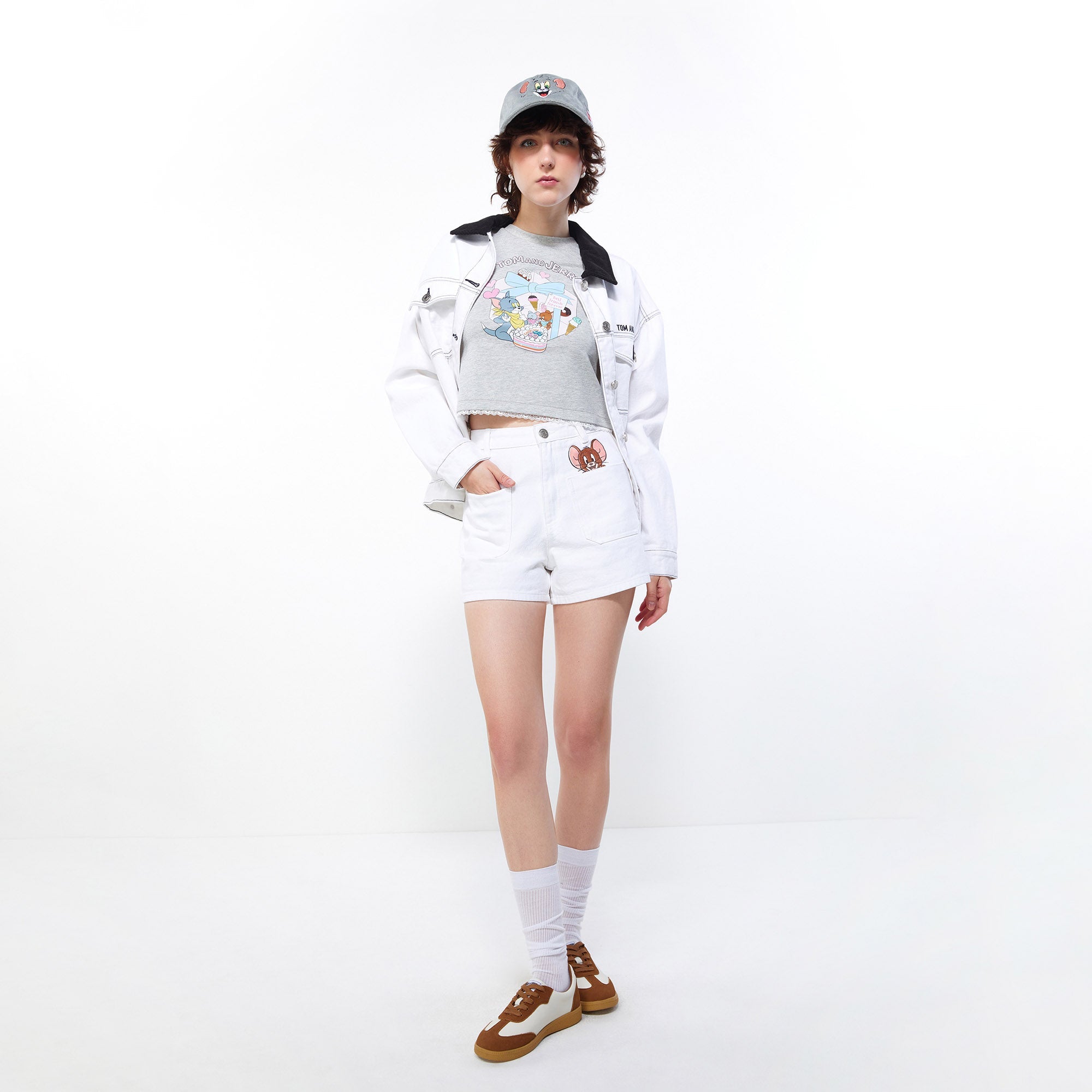 Peek-A-Boo Jerry High Waisted Shorts White