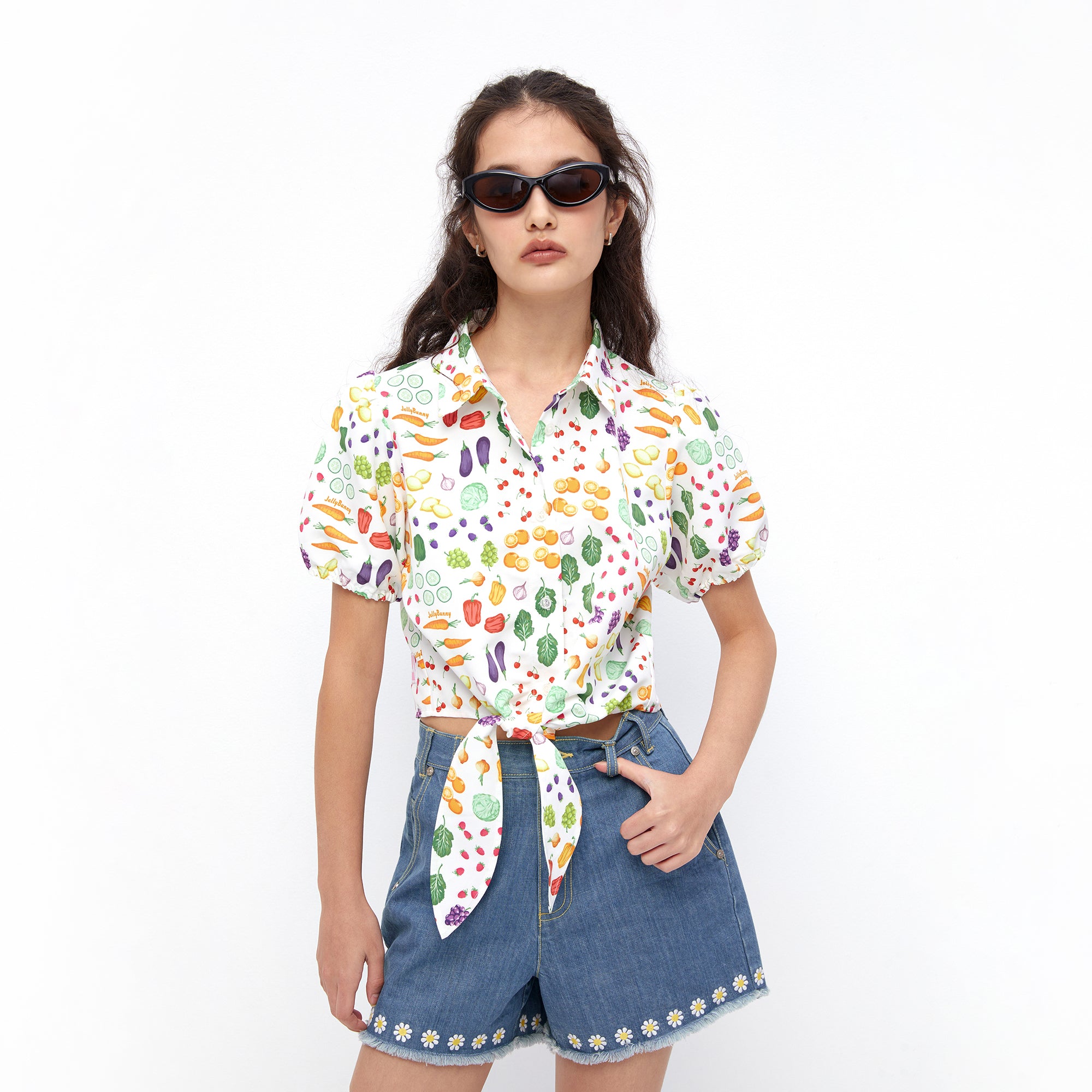 Garden Harvest Tie-Front Shirt Multi Color