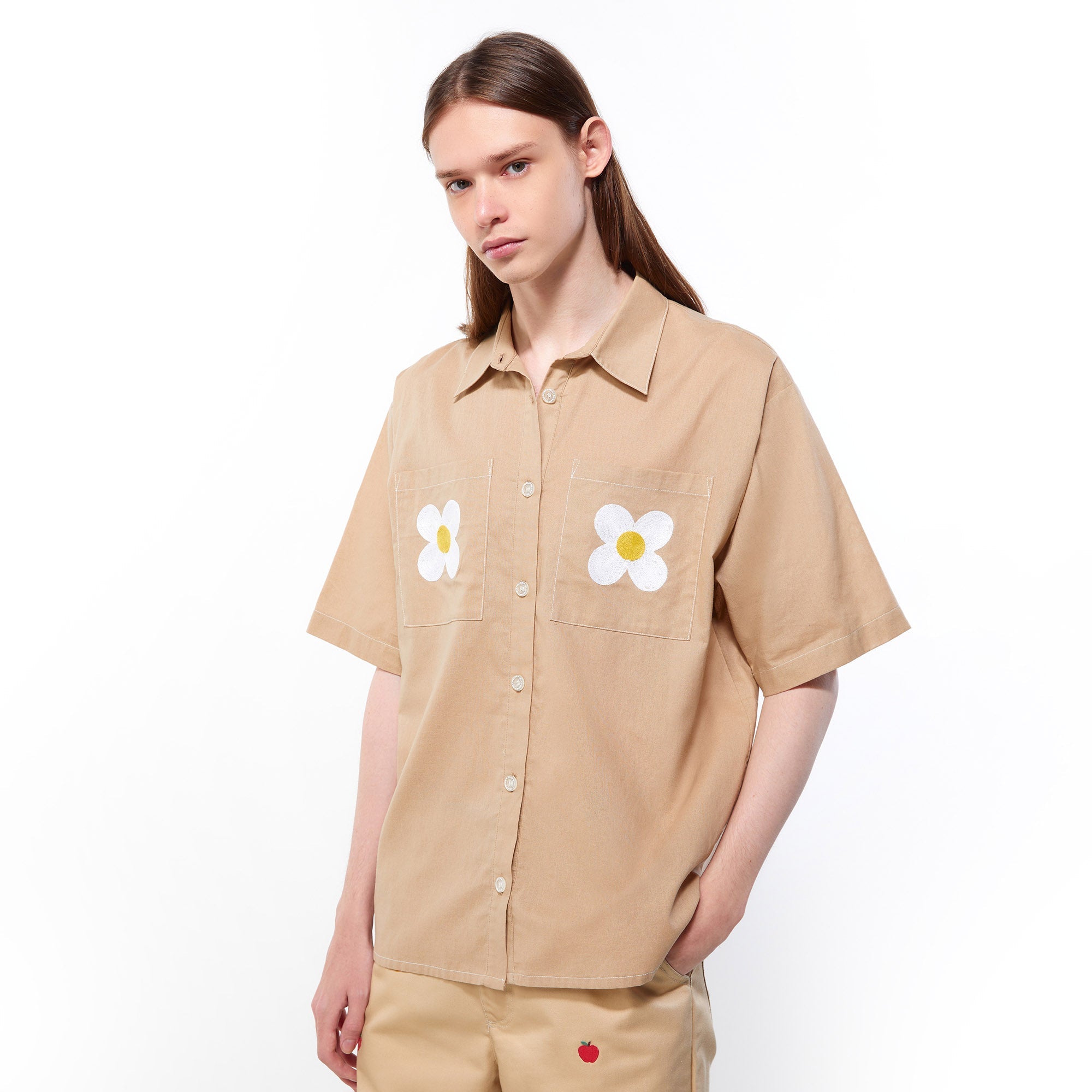 Petal Charm Embroidered Shirt Brown