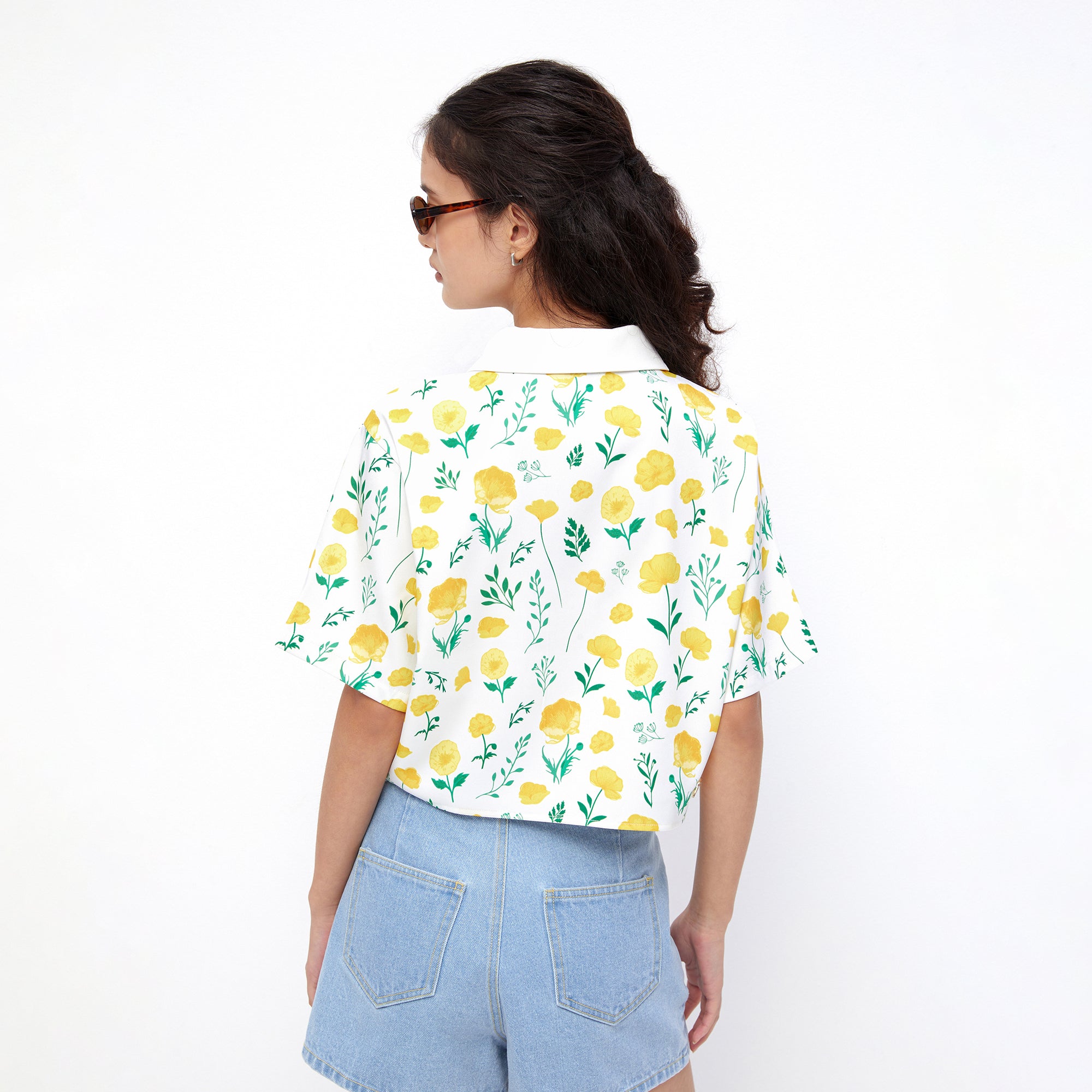 Spring Flower Cropped Shirt Yellow