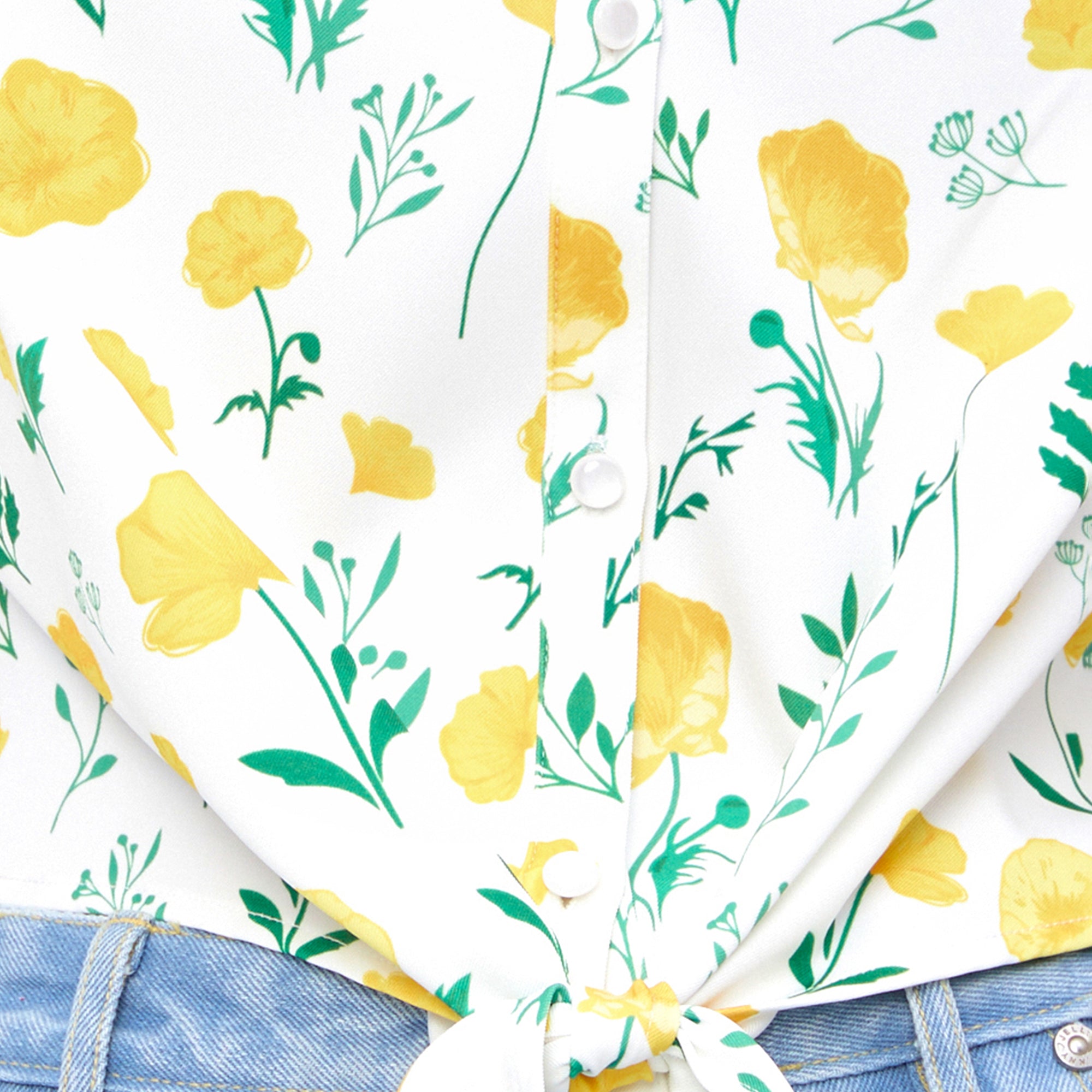 Spring Flower Cropped Shirt Yellow