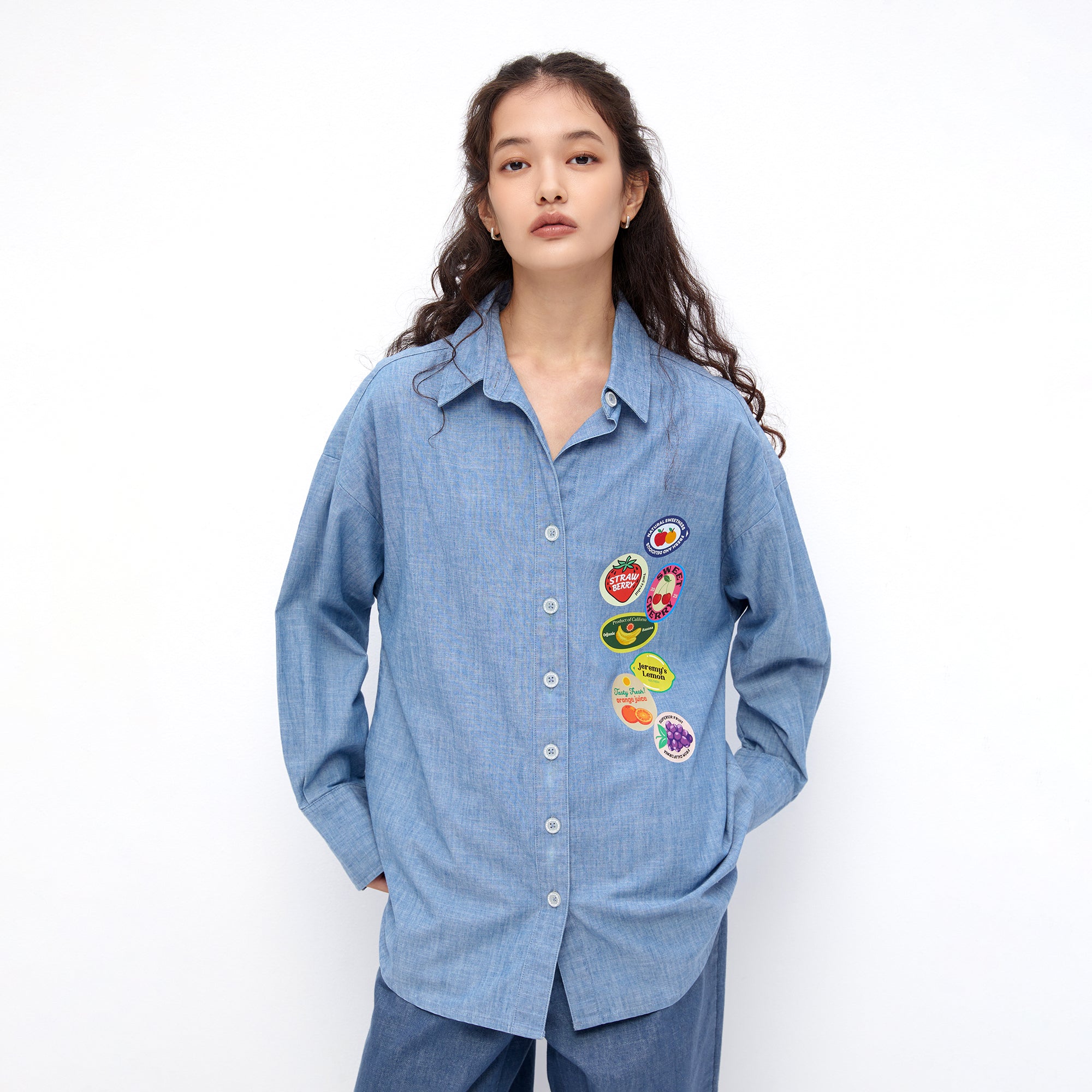 Fruity Patches Chambray Shirt Blue