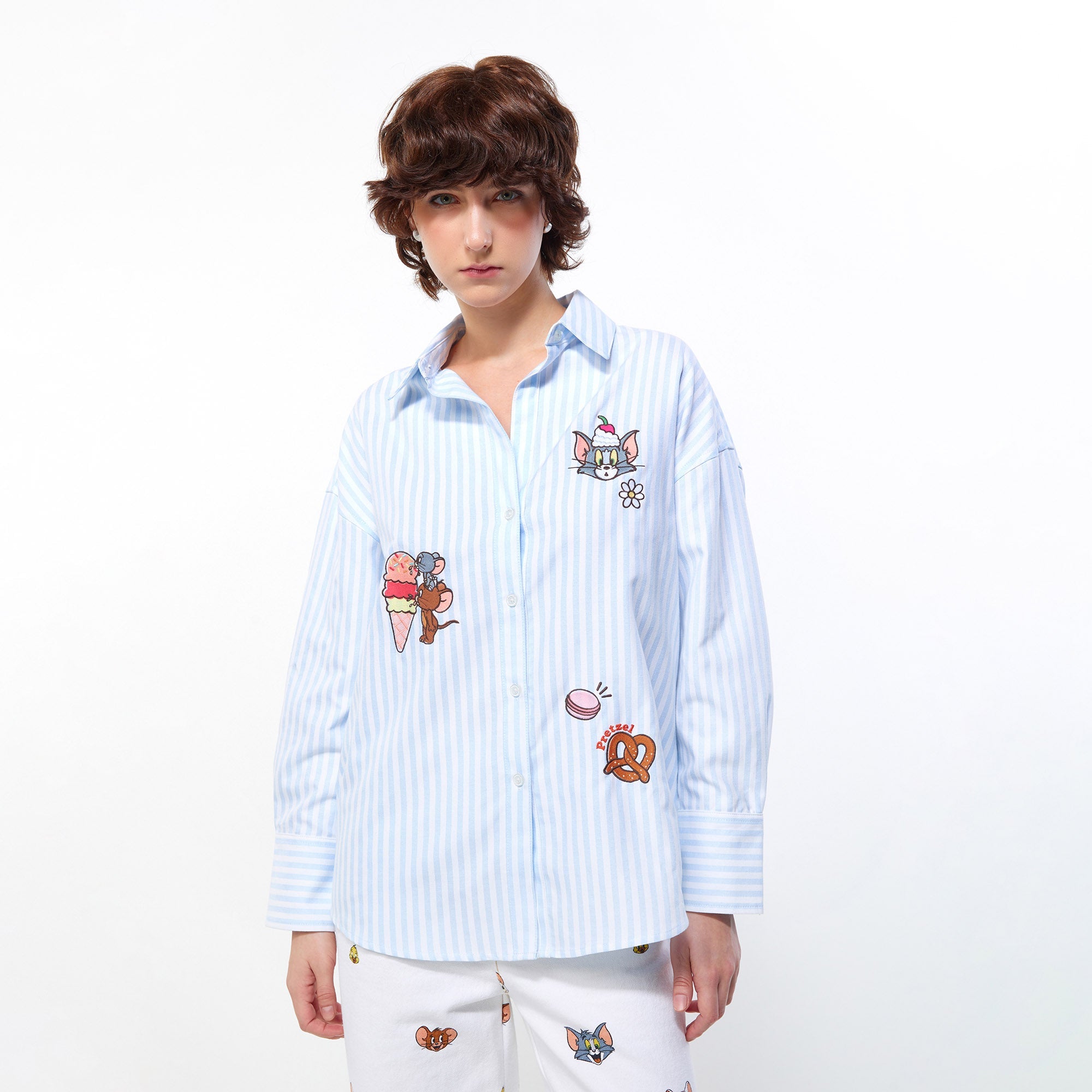 Tom&Jerry Sweet Ice-Cream Striped Oversized Shirt Multi Color